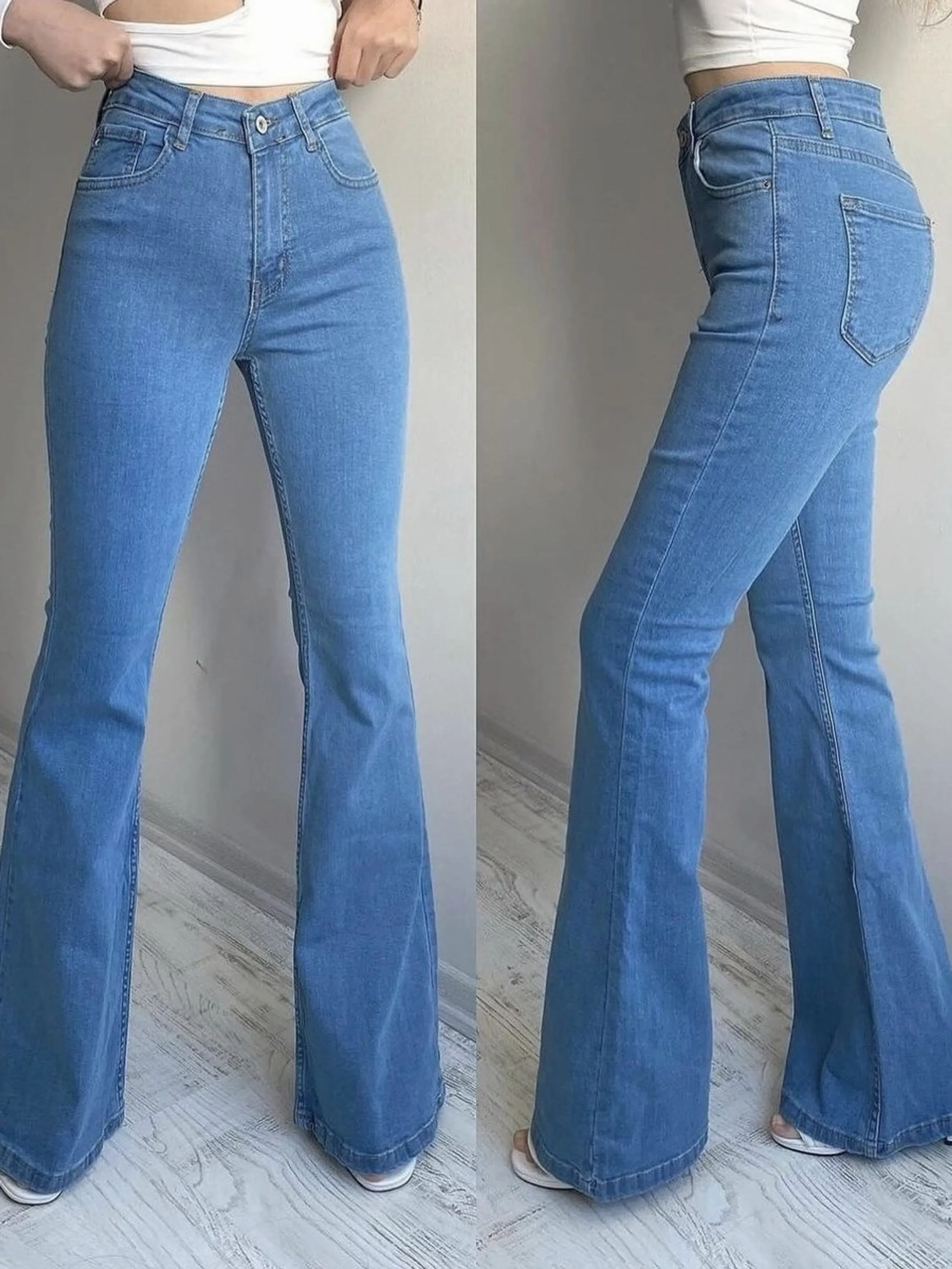 Calça flare jeans feminina