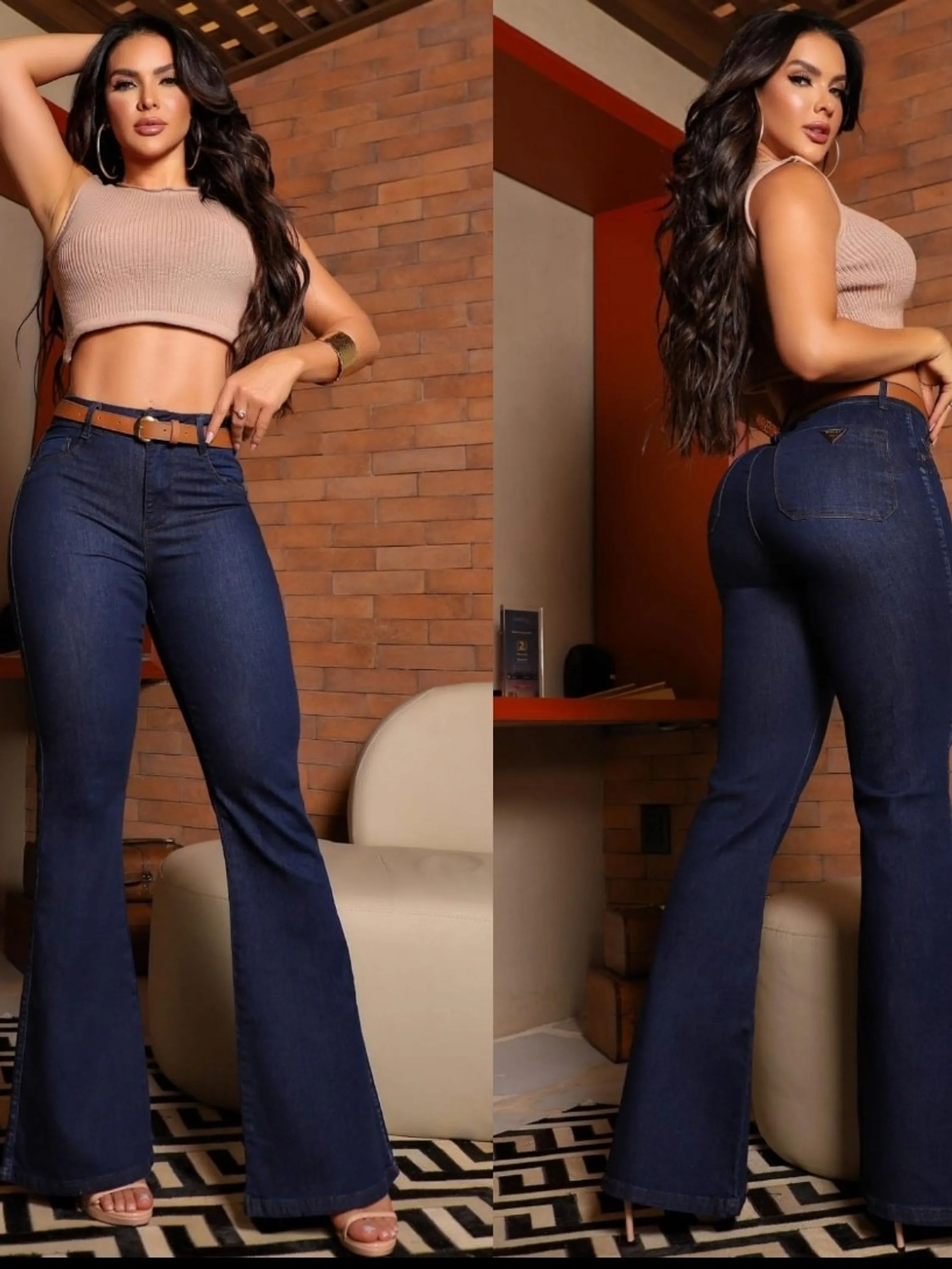 Calça flare jeans feminina