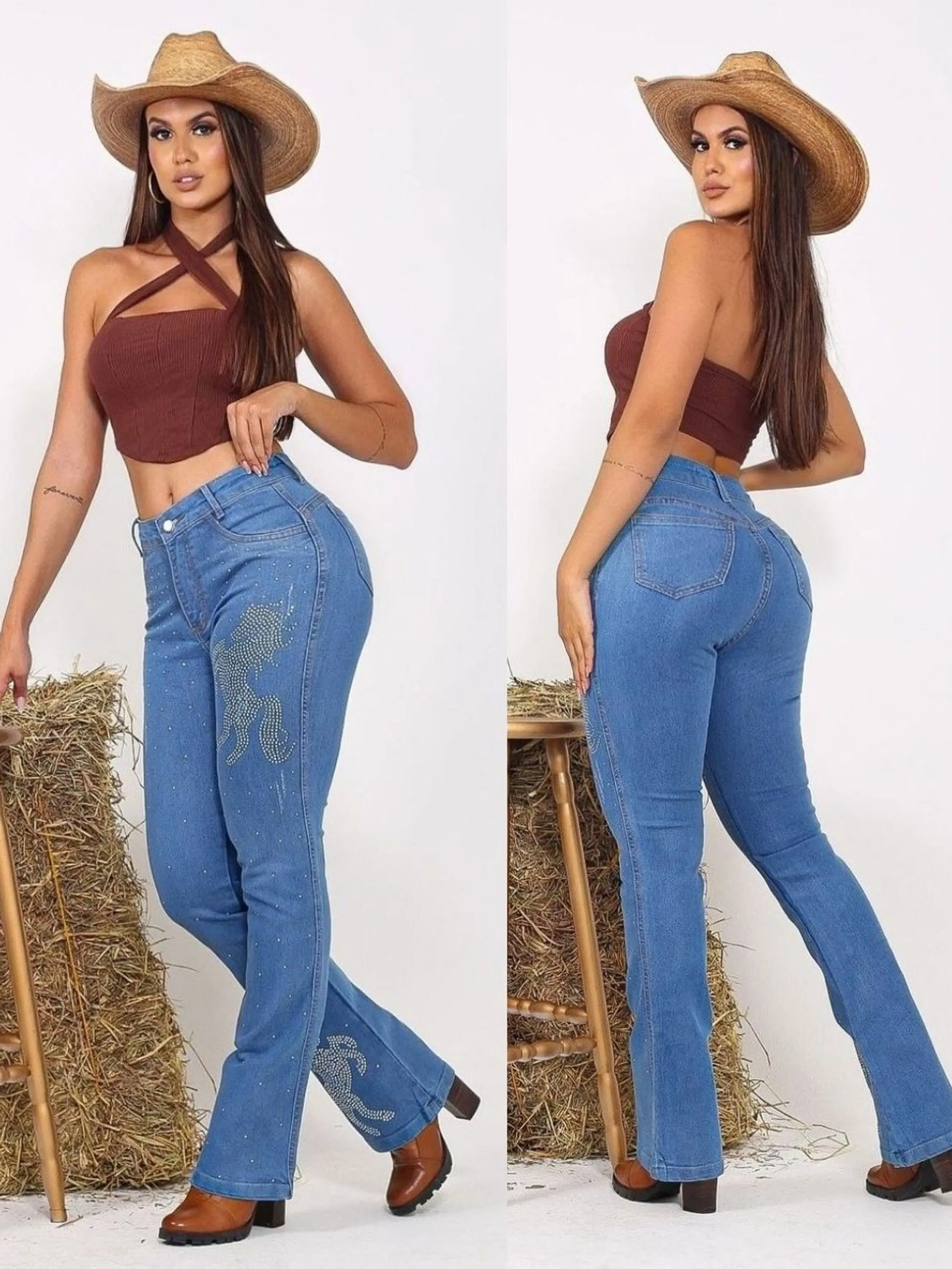 Calça flare country jeans feminina