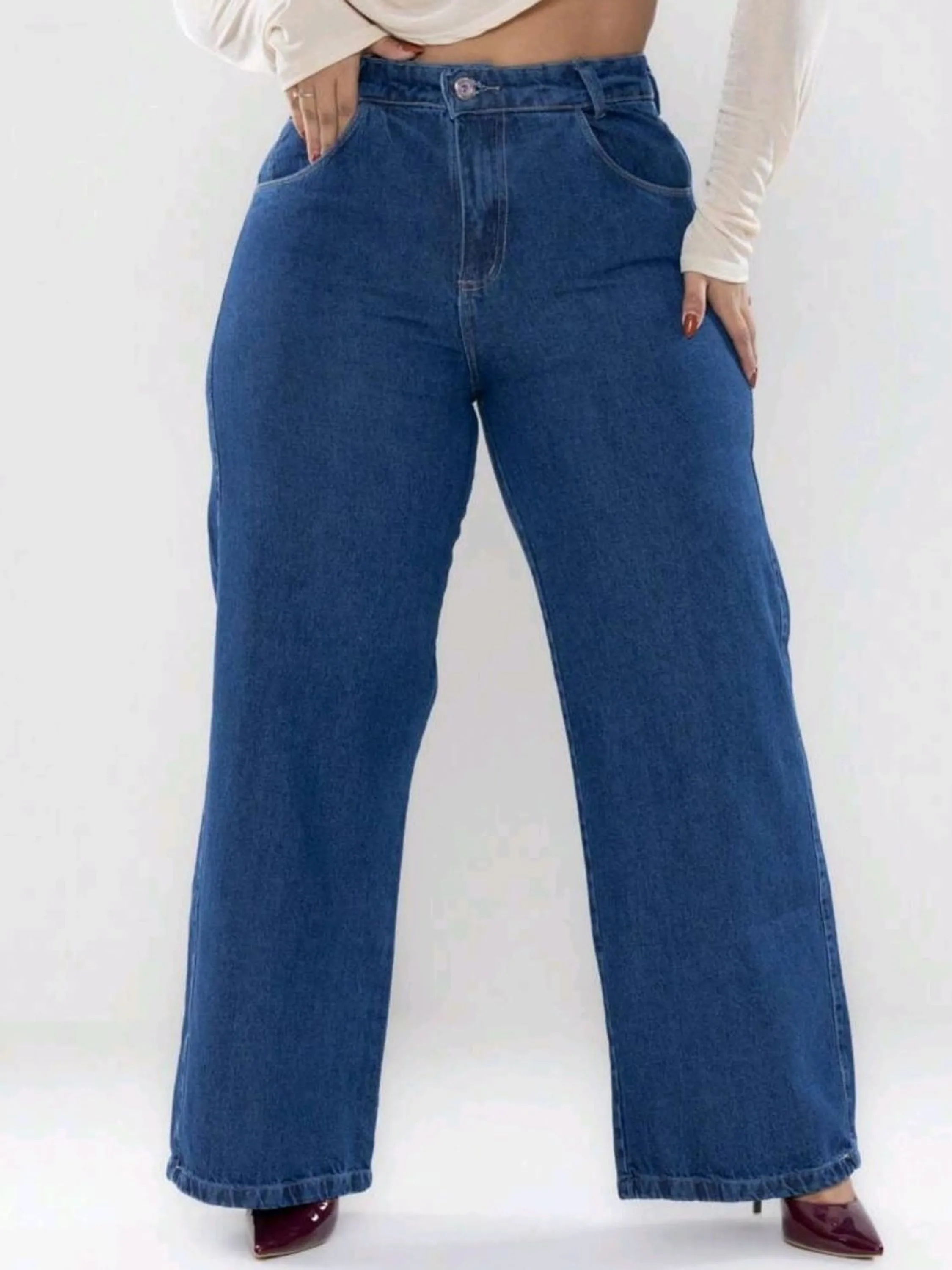 Wide leg jeans feminina plus size (34 ao 54)