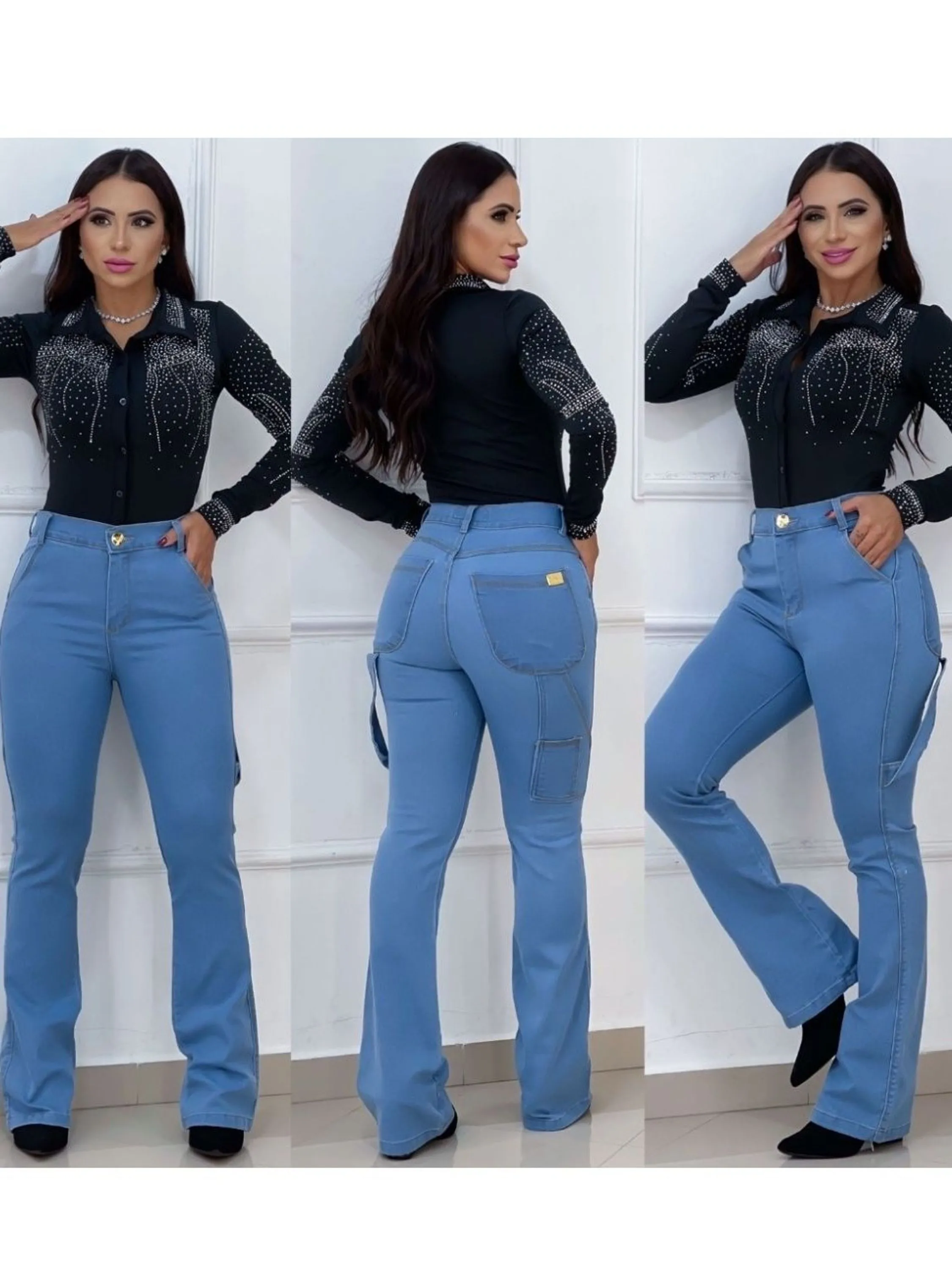 Calça flare country jeans feminina