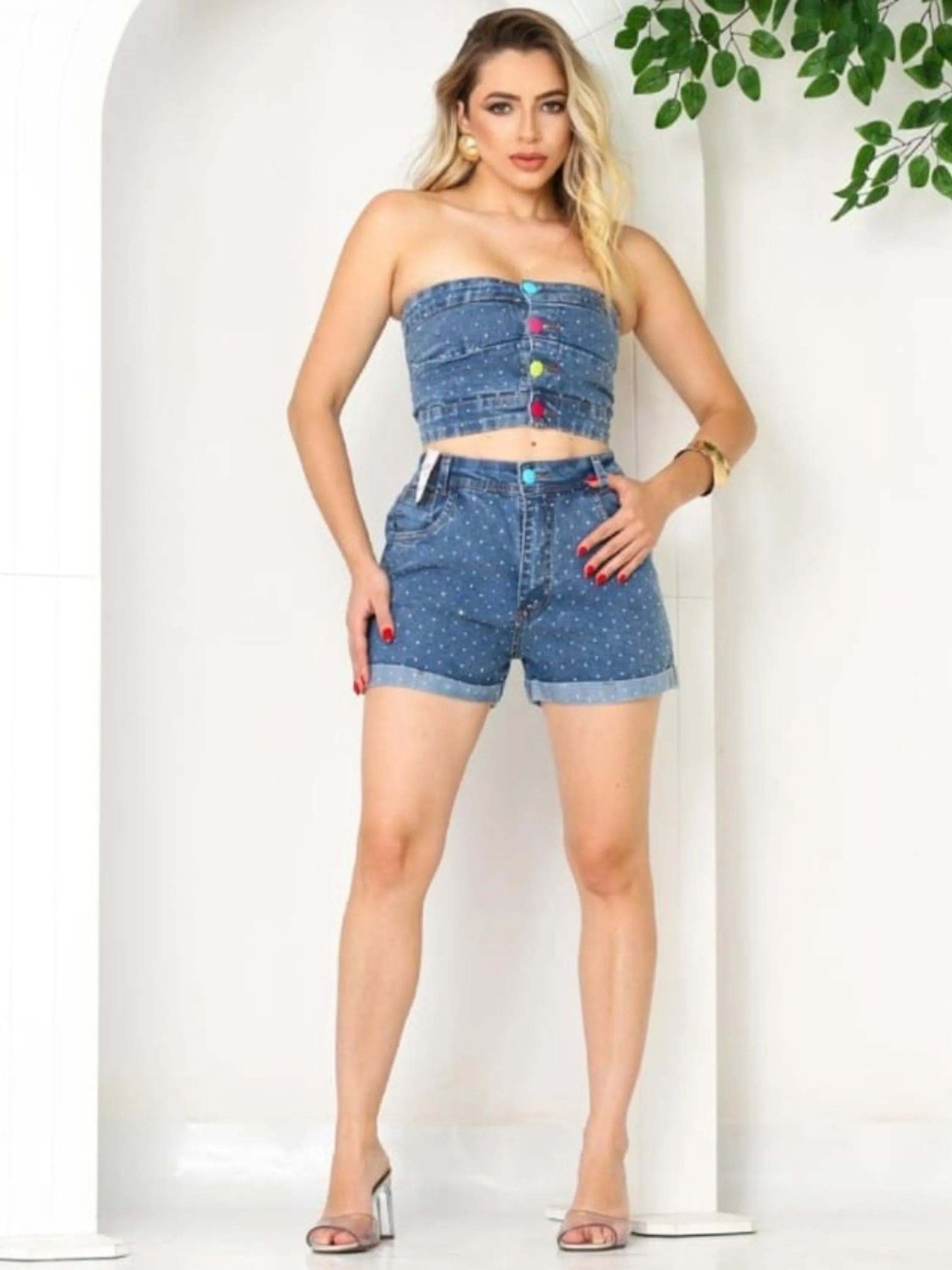 Conjunto jeans com lycra