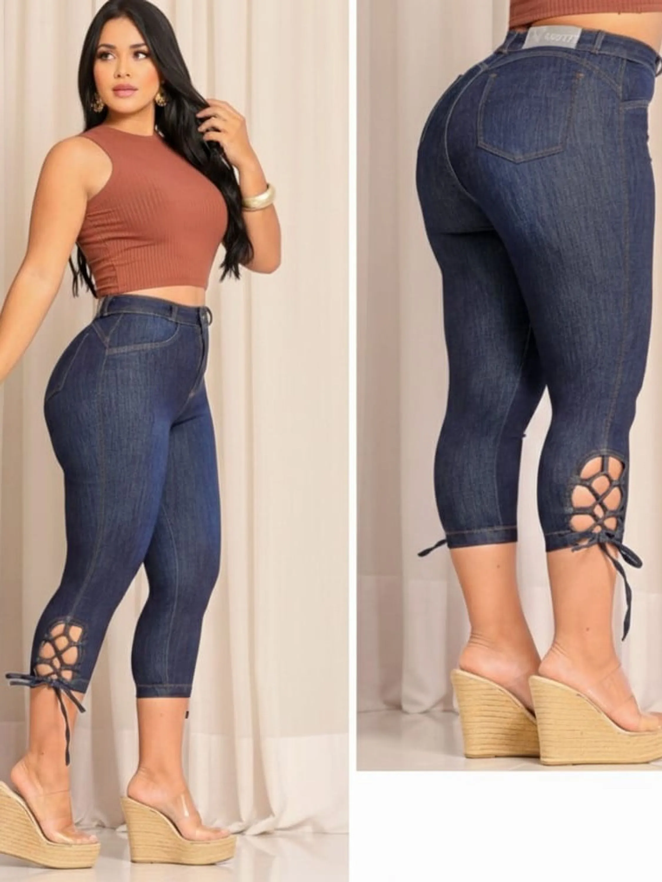 Calça jeans skinny feminina premium Capri
