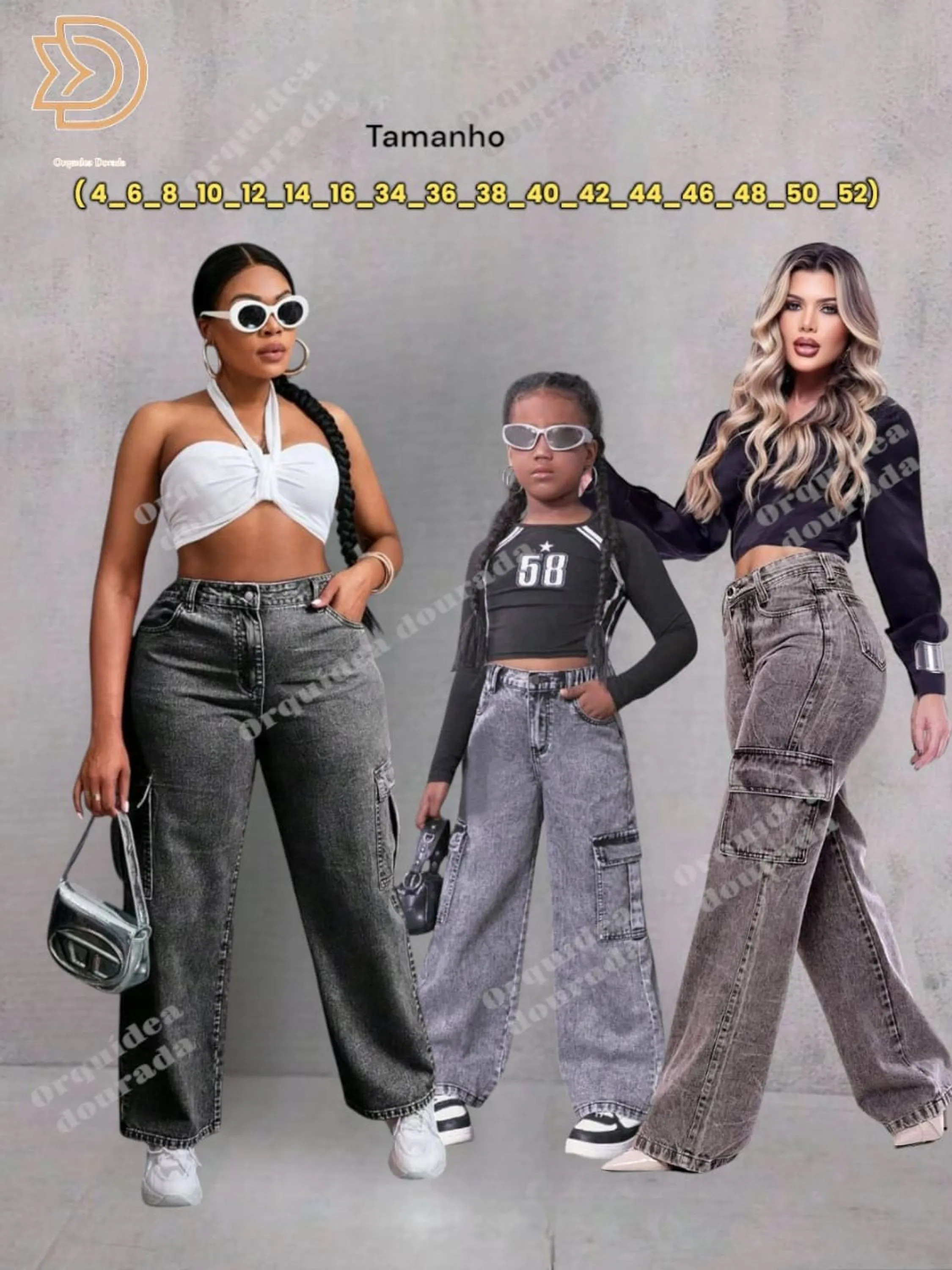 Cargo grafite pantalona feminina tamanho (8 ao 52)