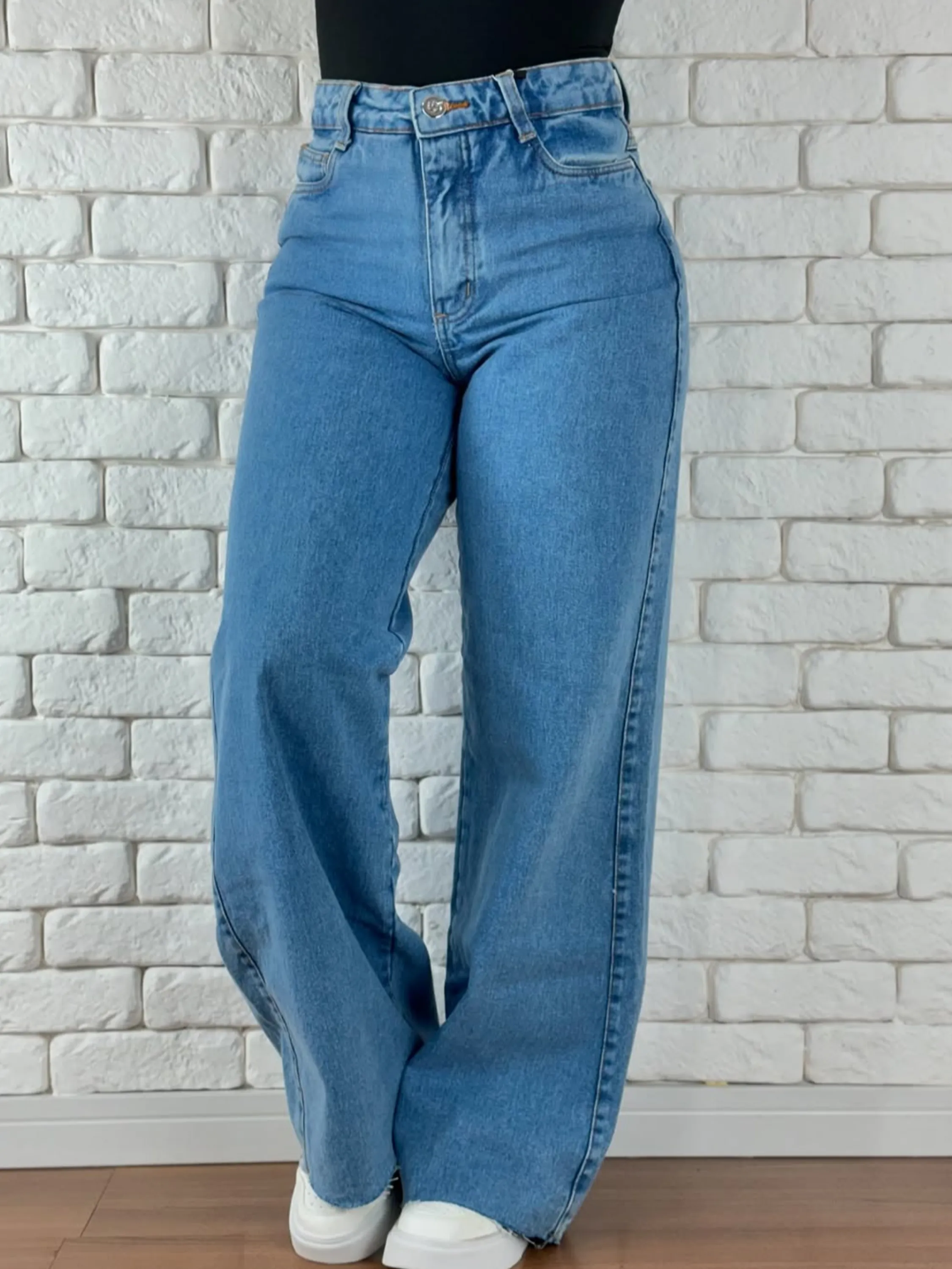 Wide leg jeans pantalona feminina