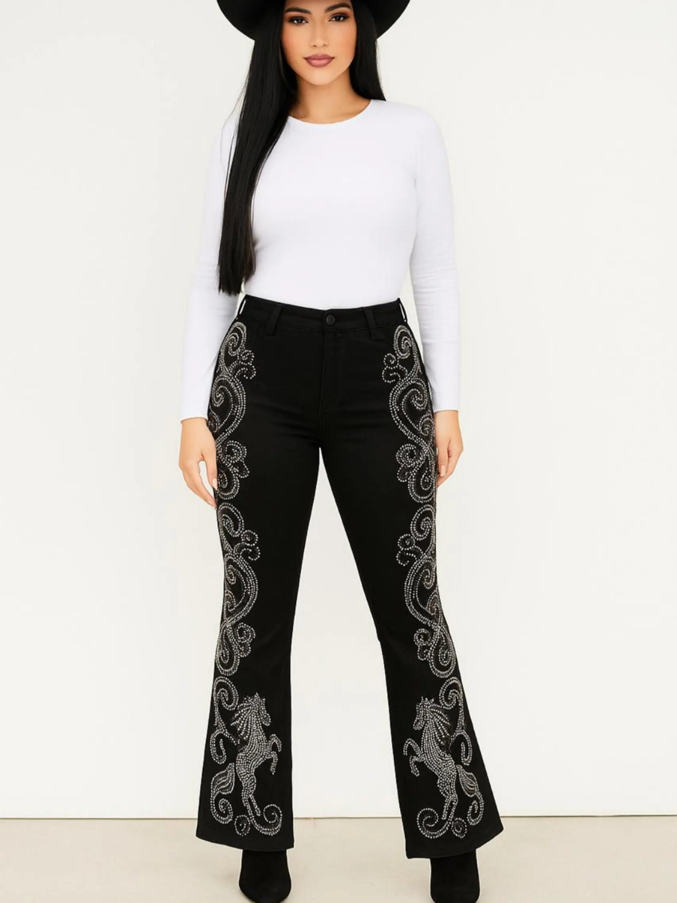Calça country feminina jeans com brilho