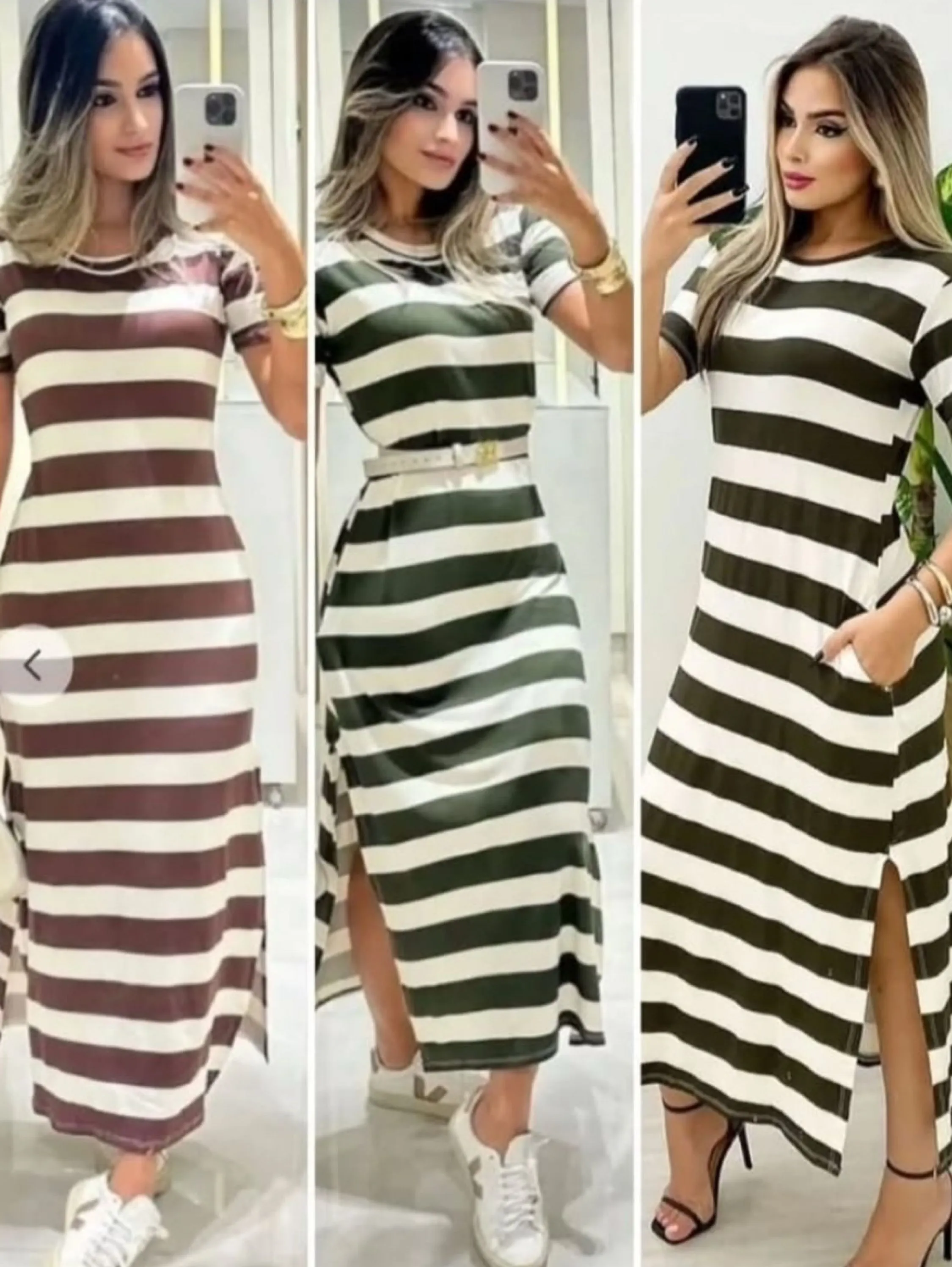Vestido listra midi