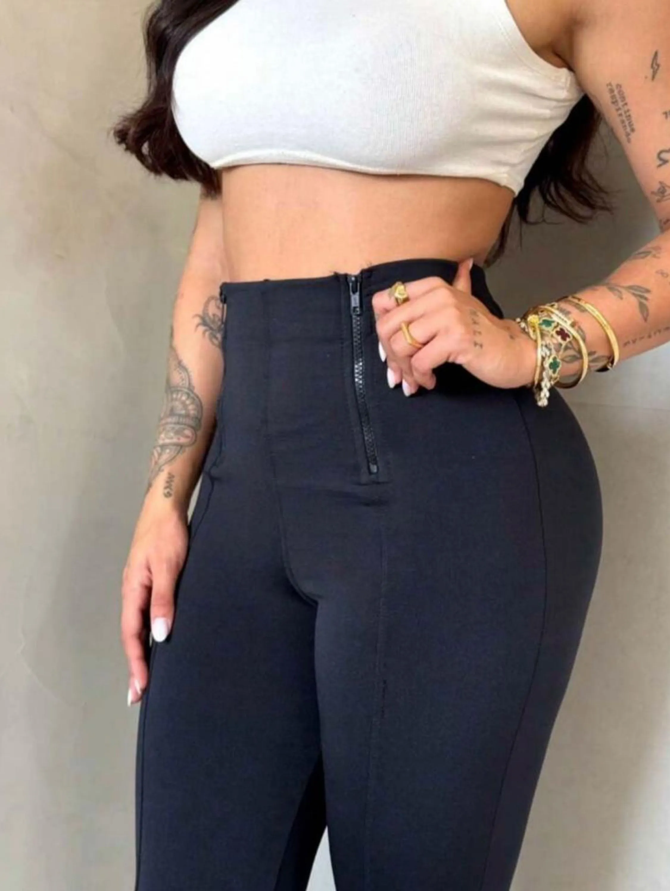 Calça legging flanelada 2 zíper