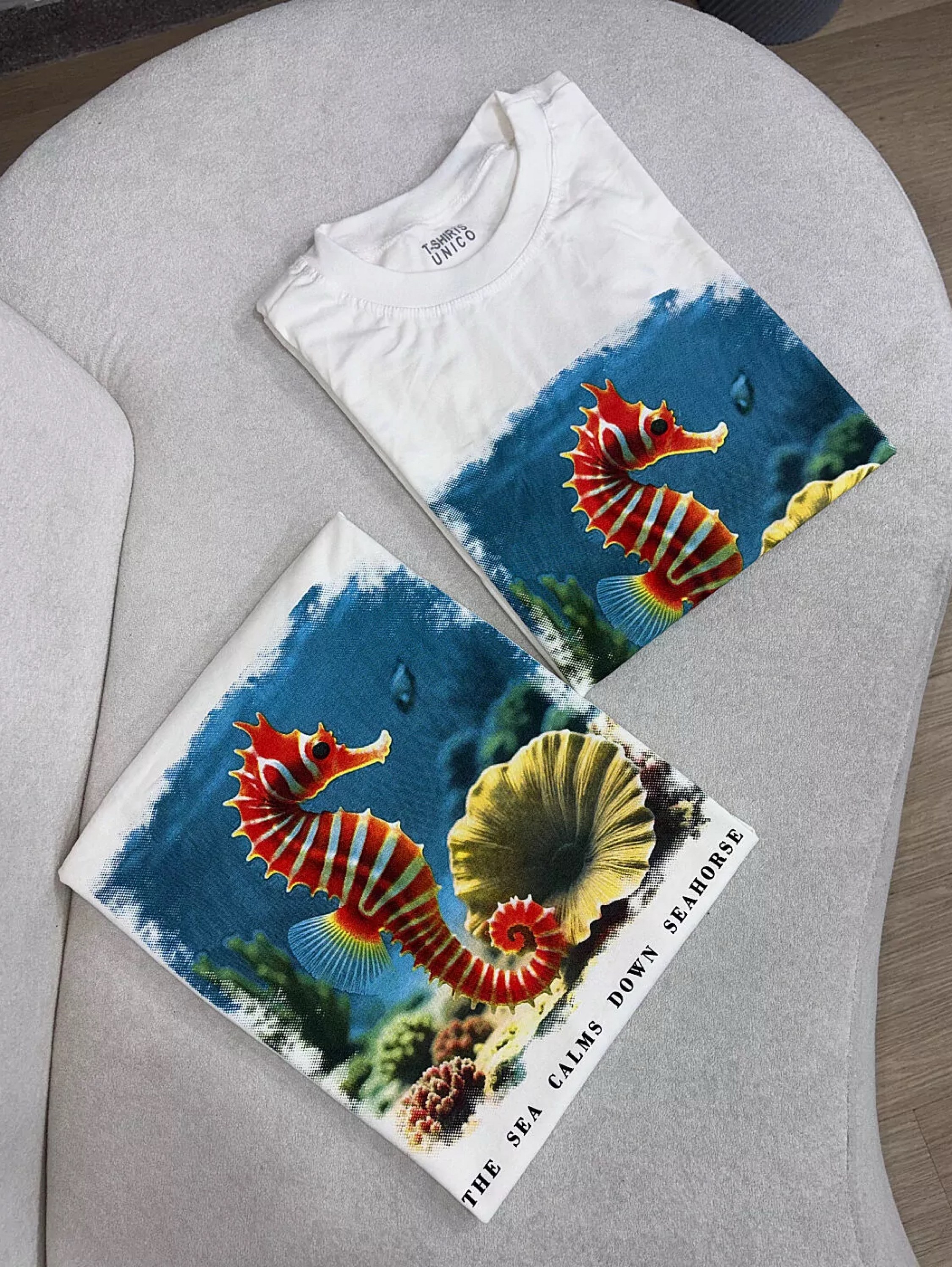 T-shirt cabalo marinho 100% Algodão veste até G