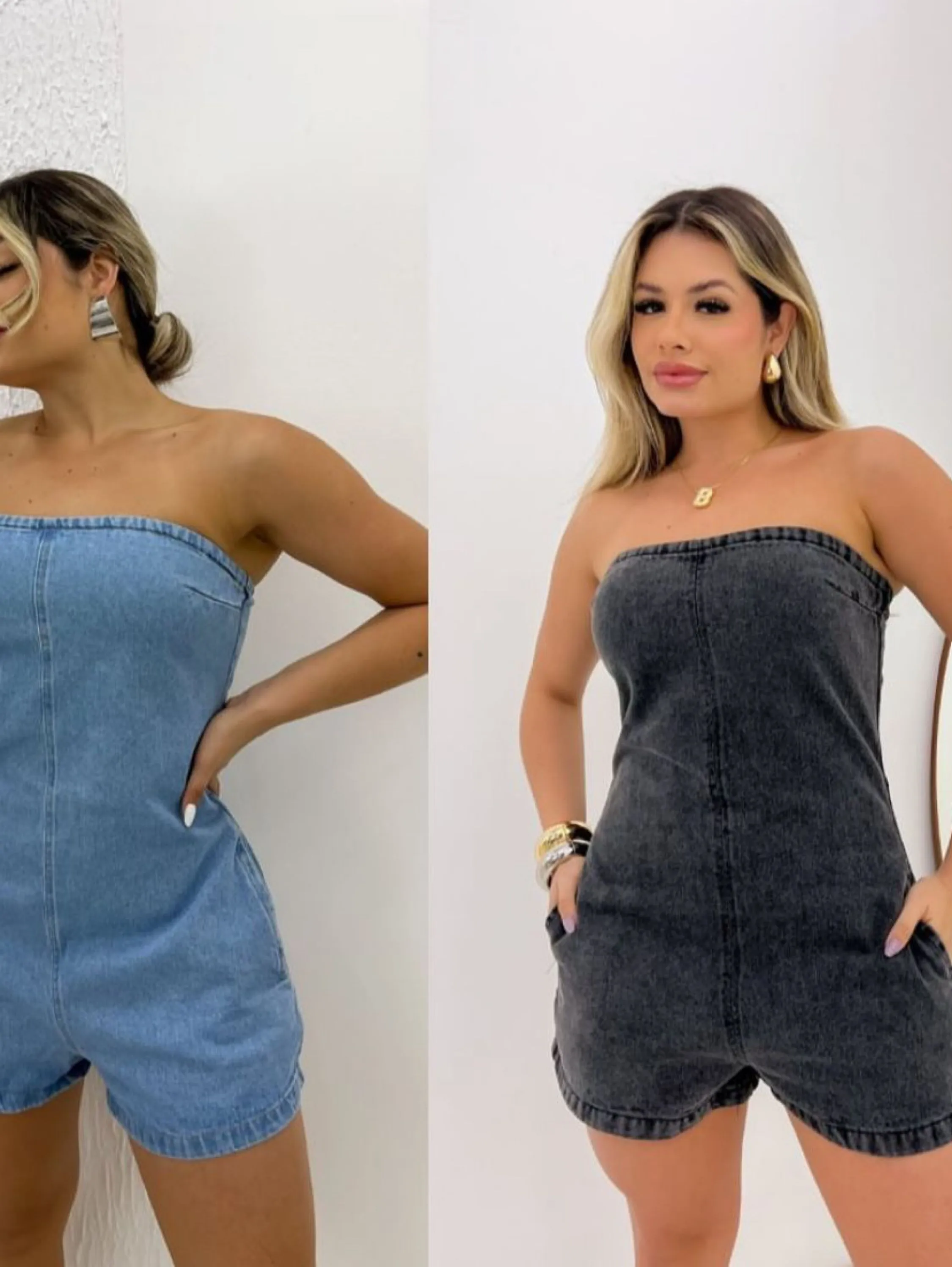 Macaquinho jeans moda gringa (5 peças )