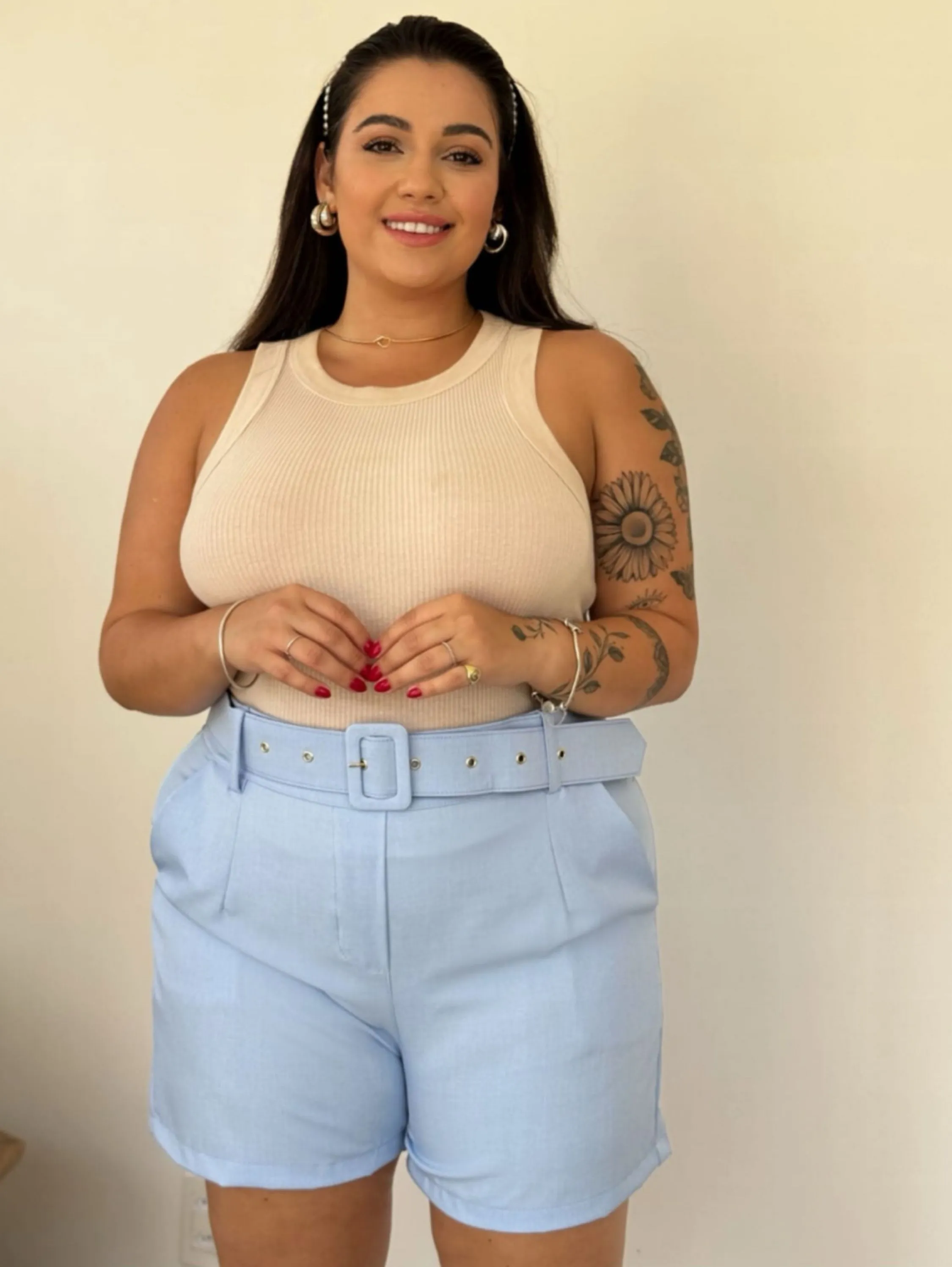 Short plus size alfaiataria