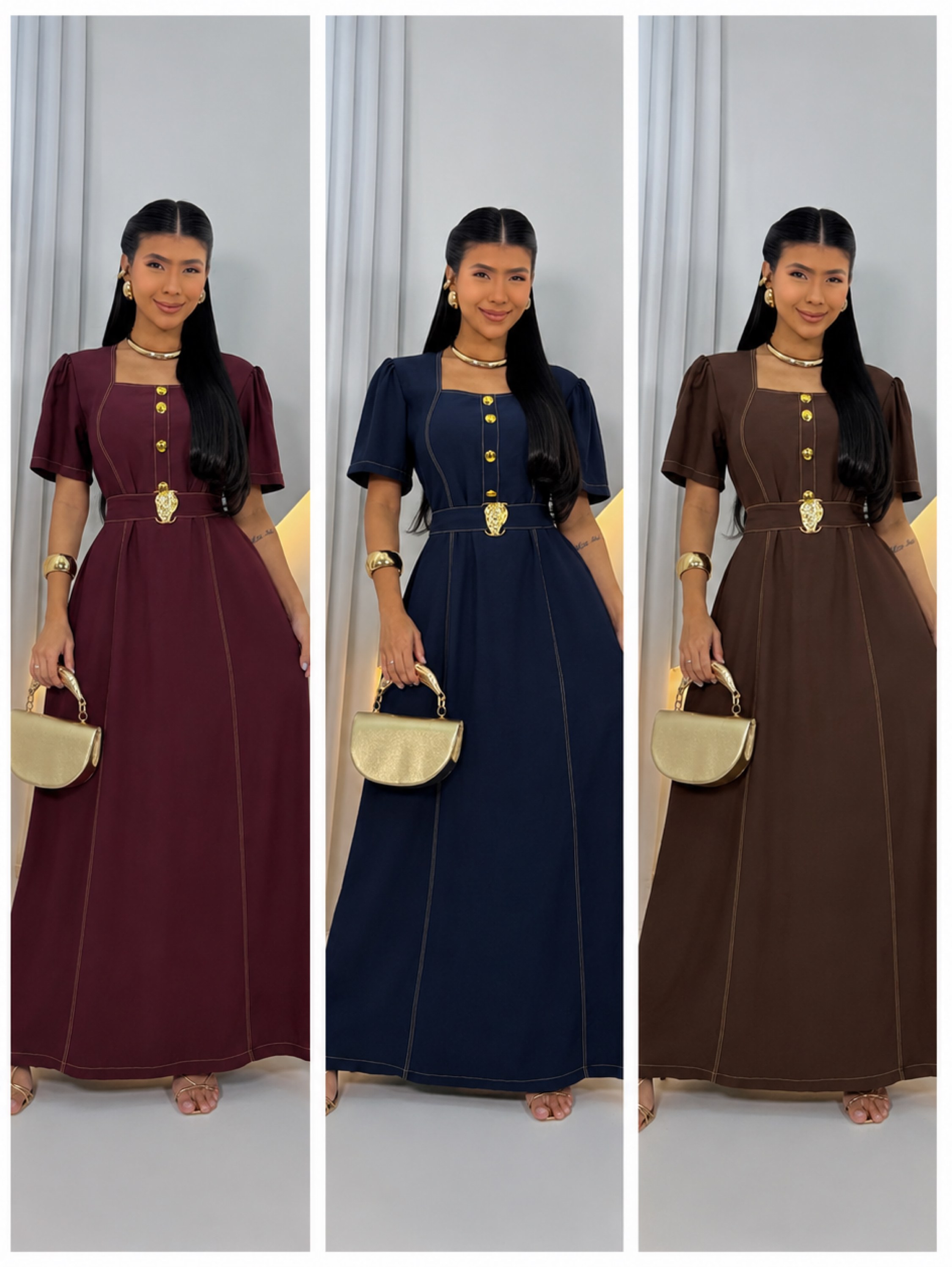 Vestido longo com cinto e fivela sensorial marant