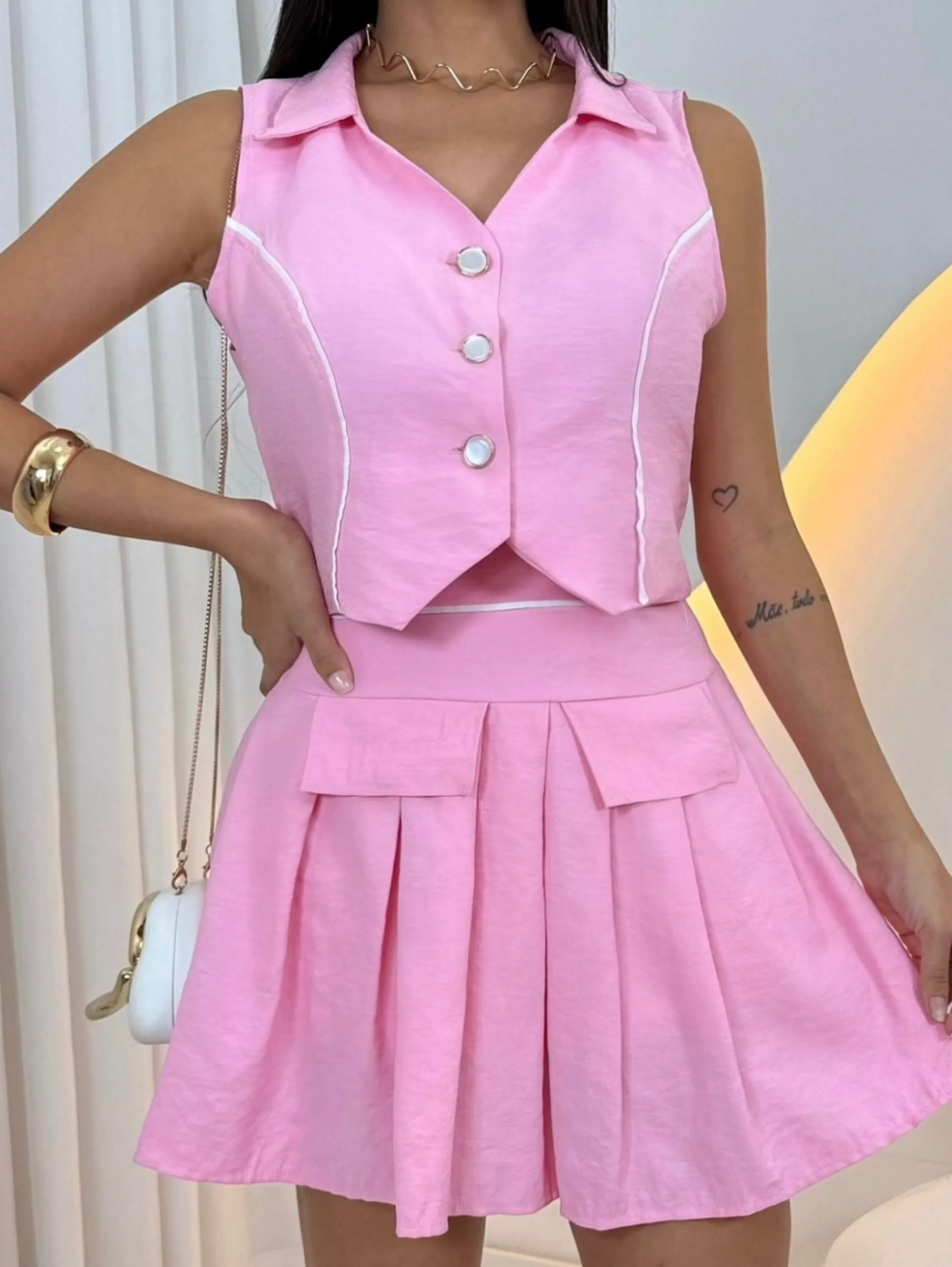 Conjunto saia plissada Candy color