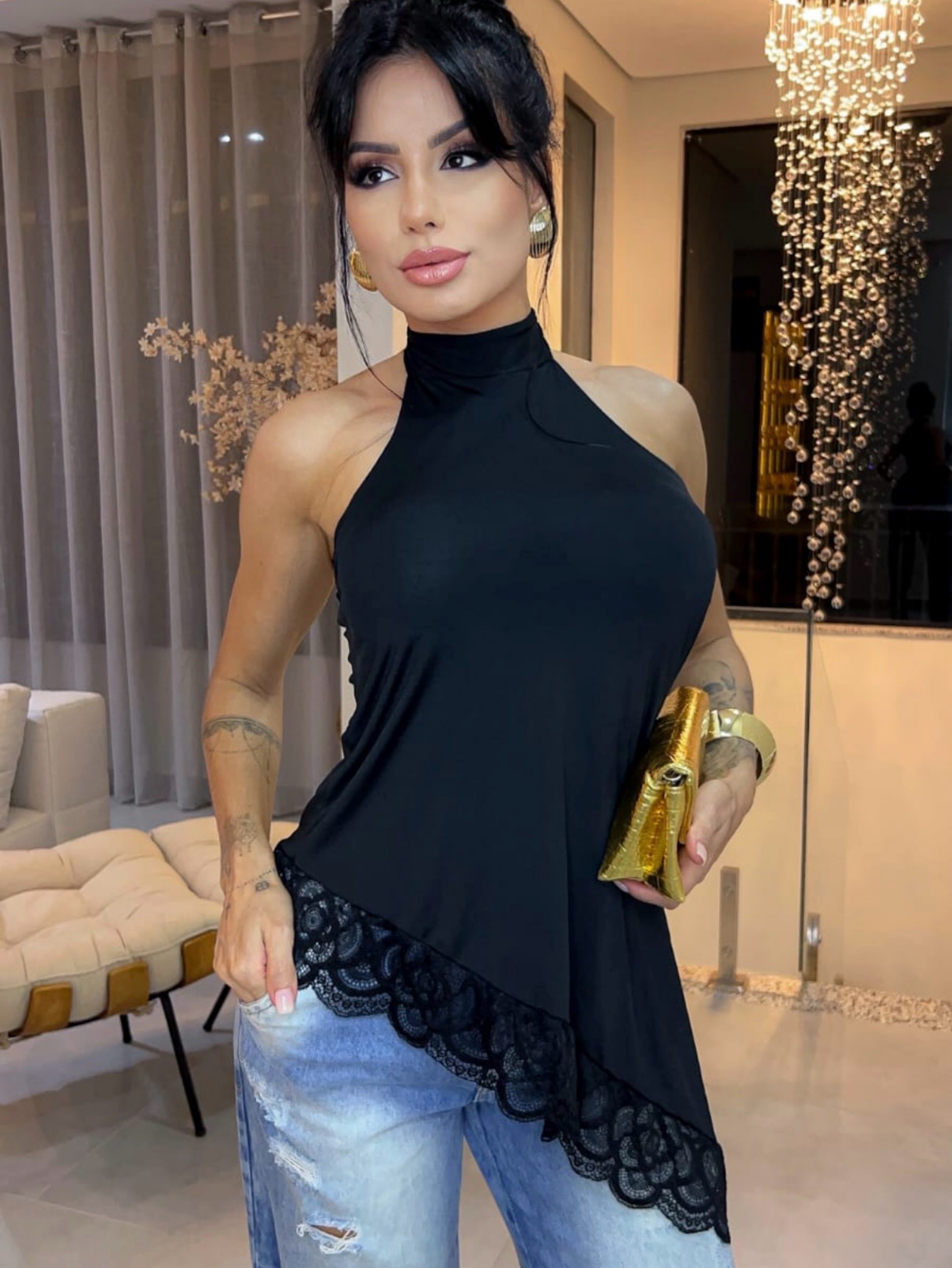 Blusa Bata Rendada tendência