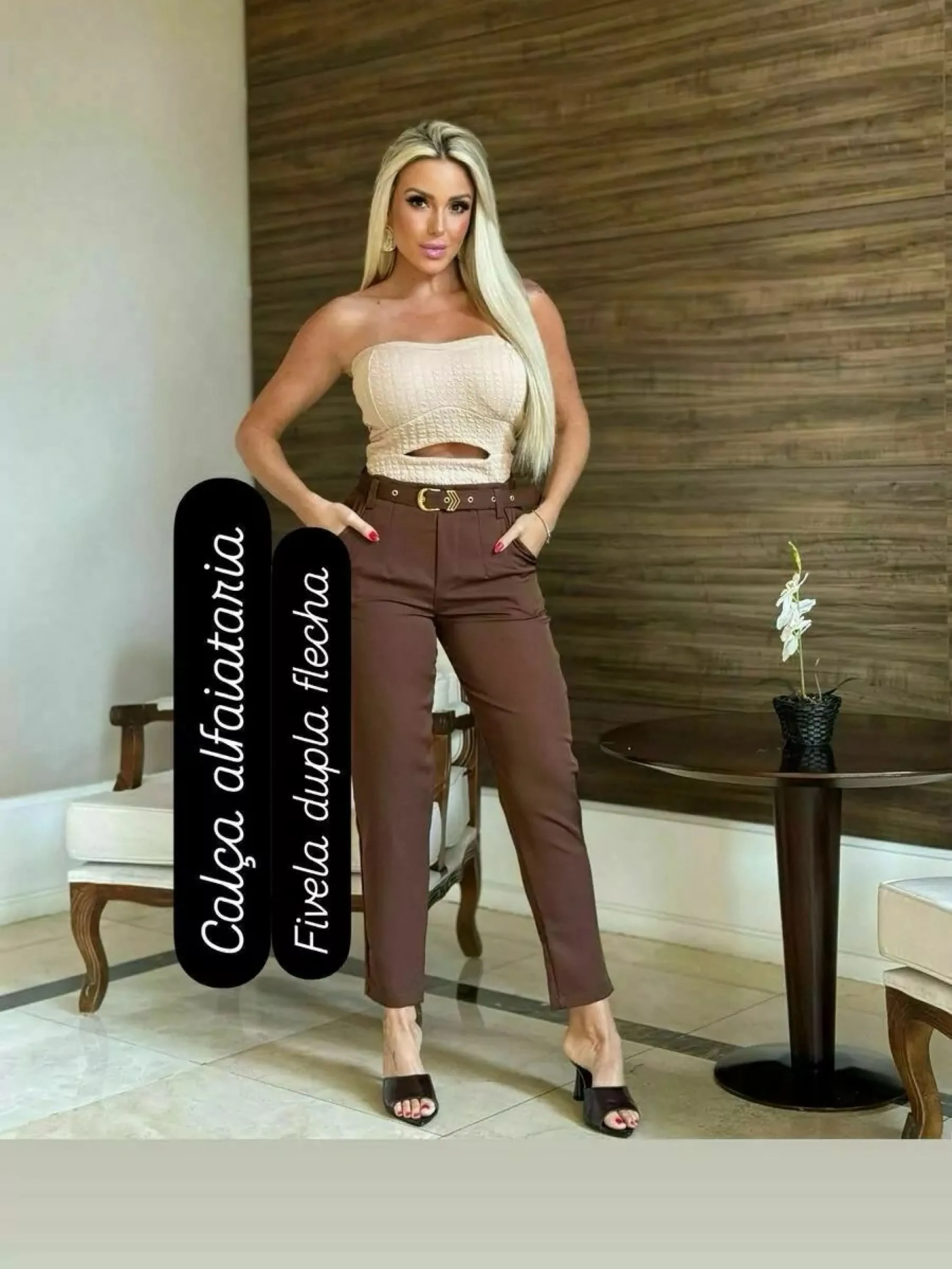 Calça alfaiataria com cinto fivela