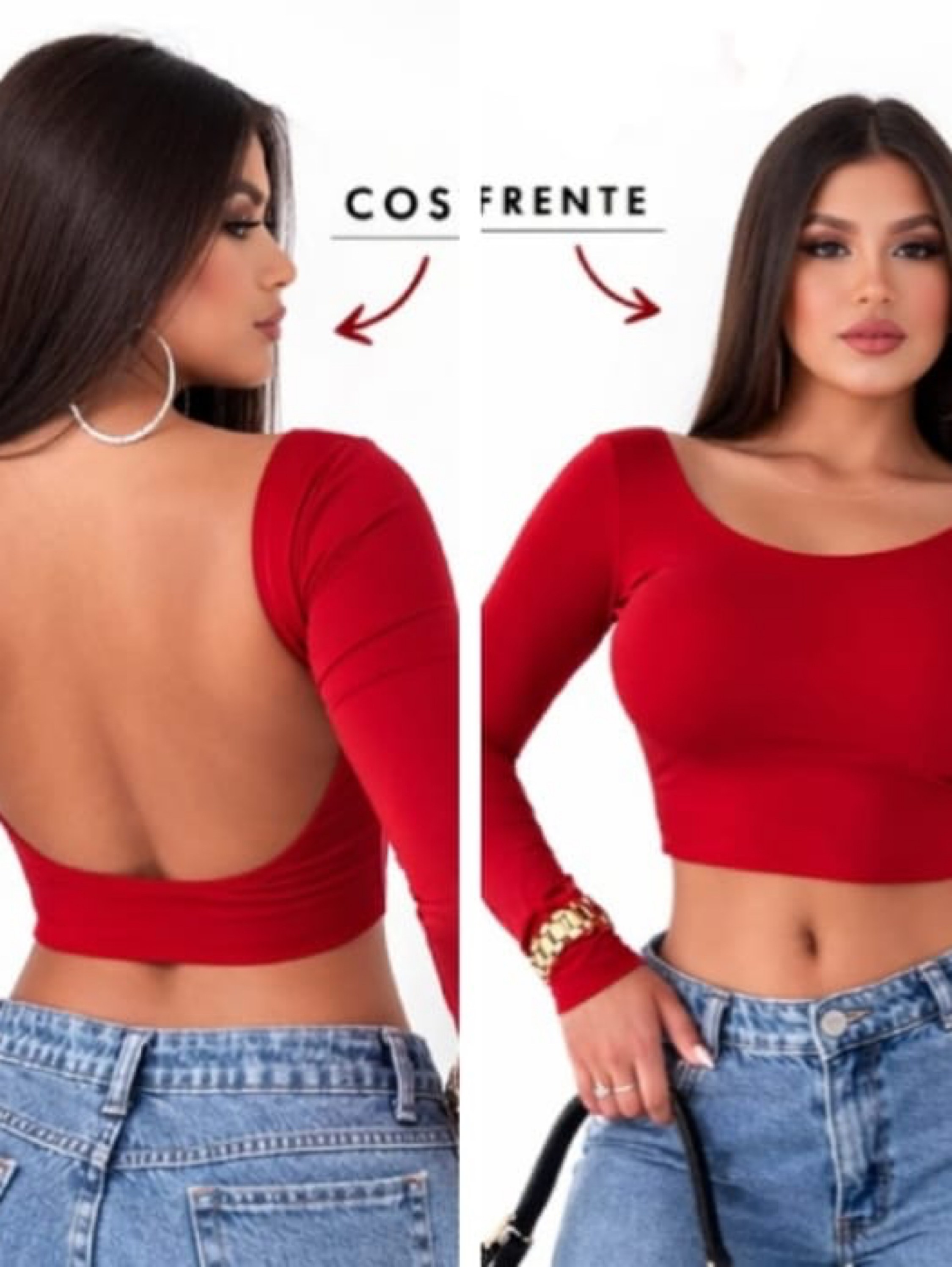 Cropped manga longa costas nua