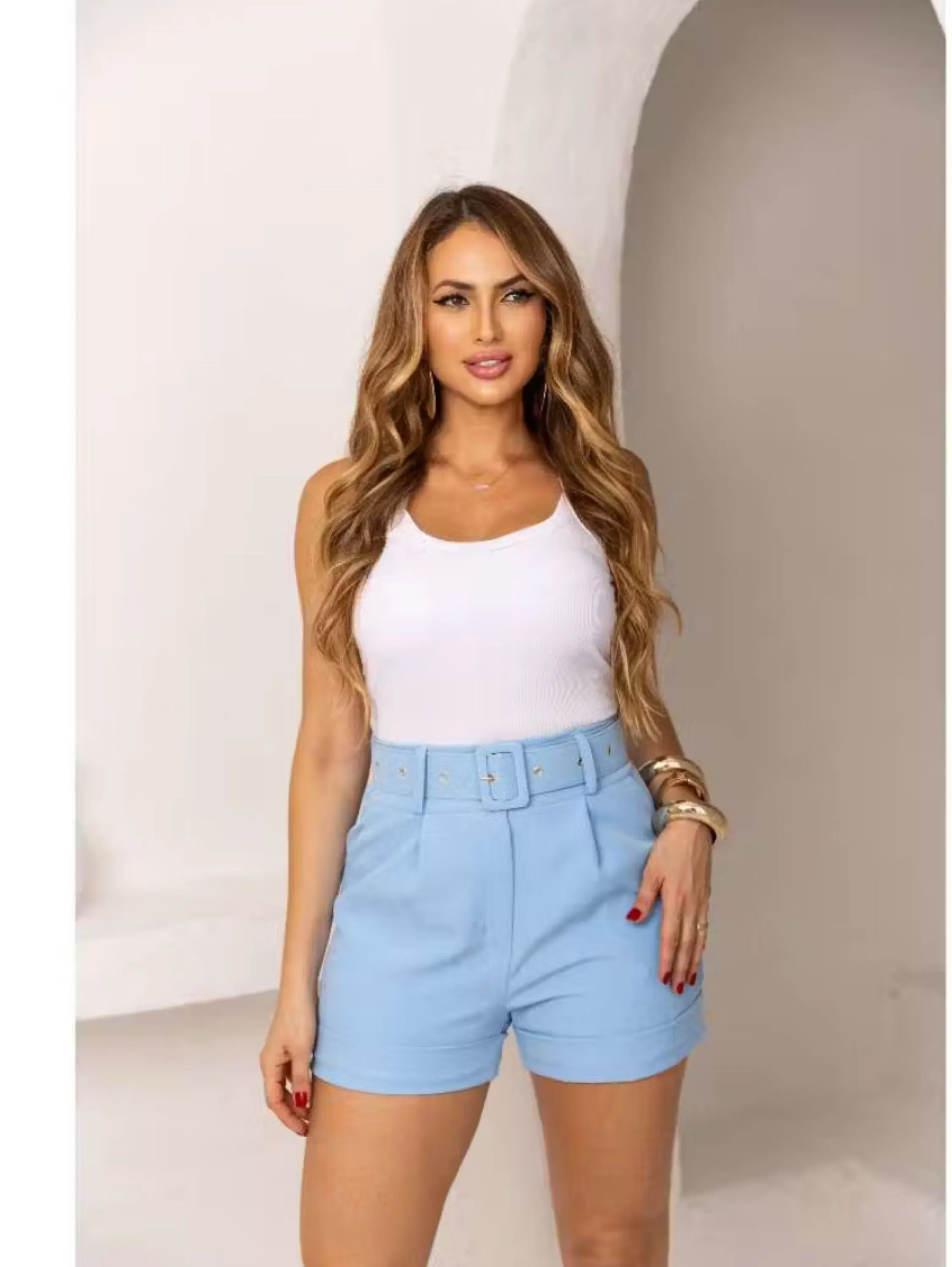 Short alfaiataria com cinto Candy color
