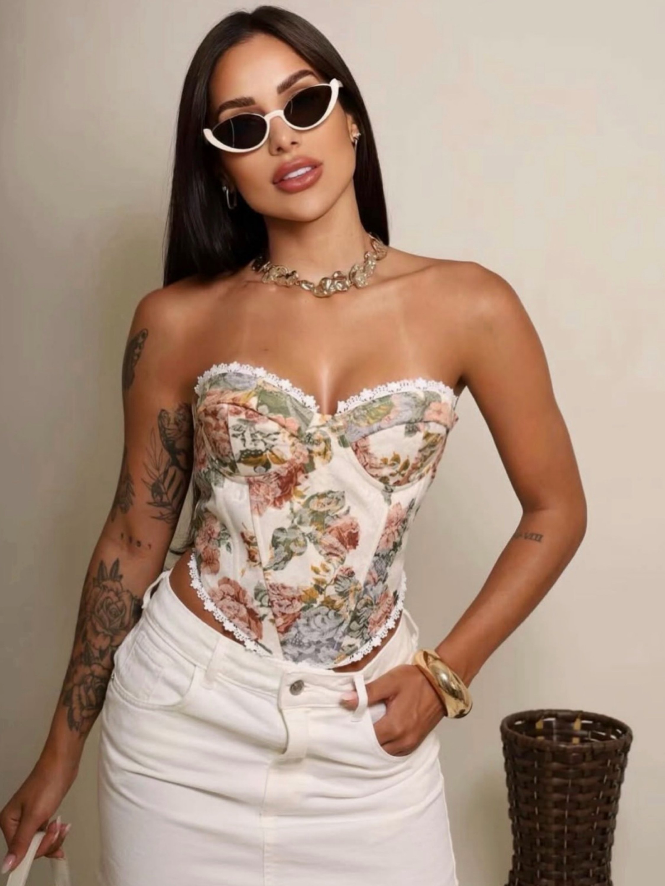Corselet estampado linho