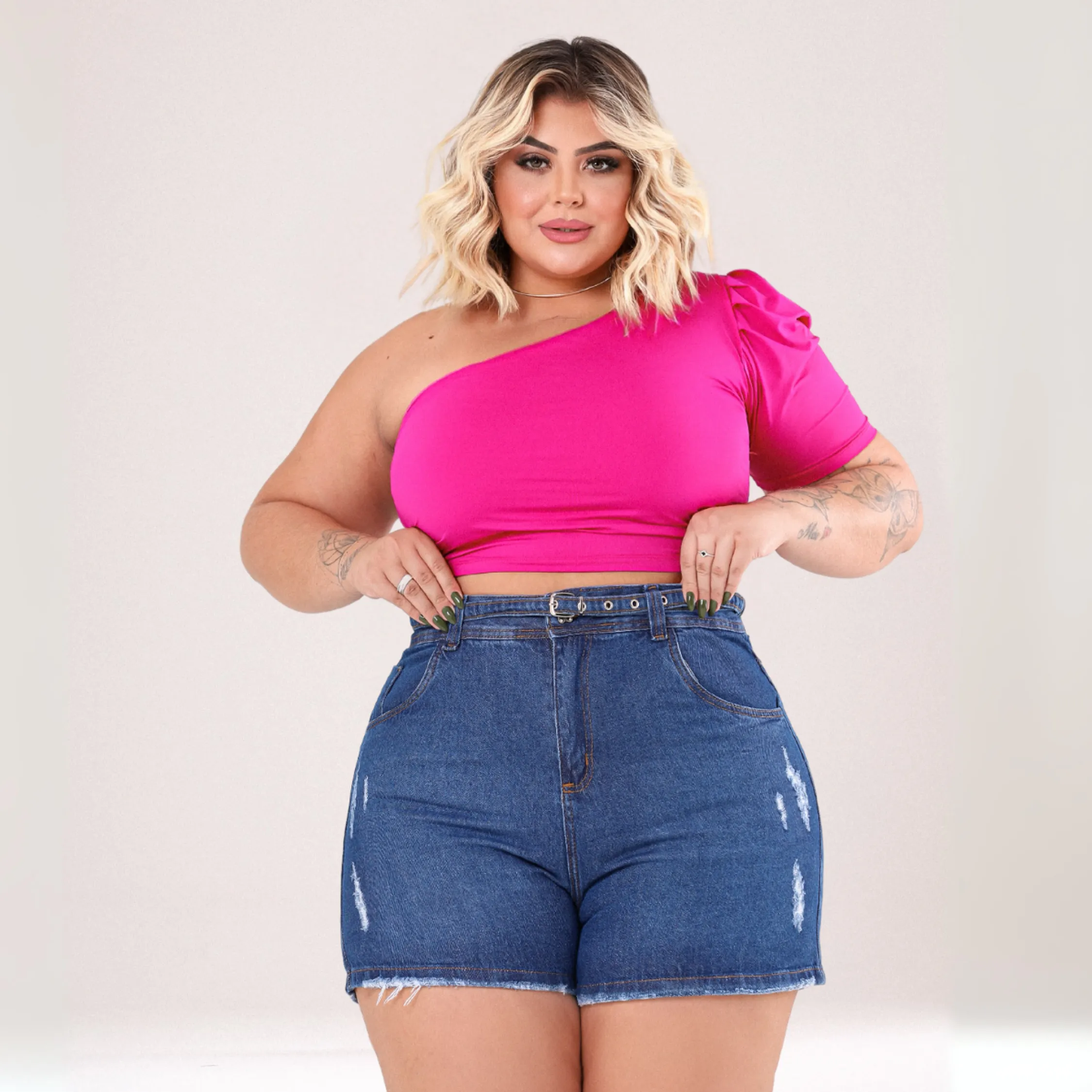 Short Jeans Feminino Plus Size Algodão