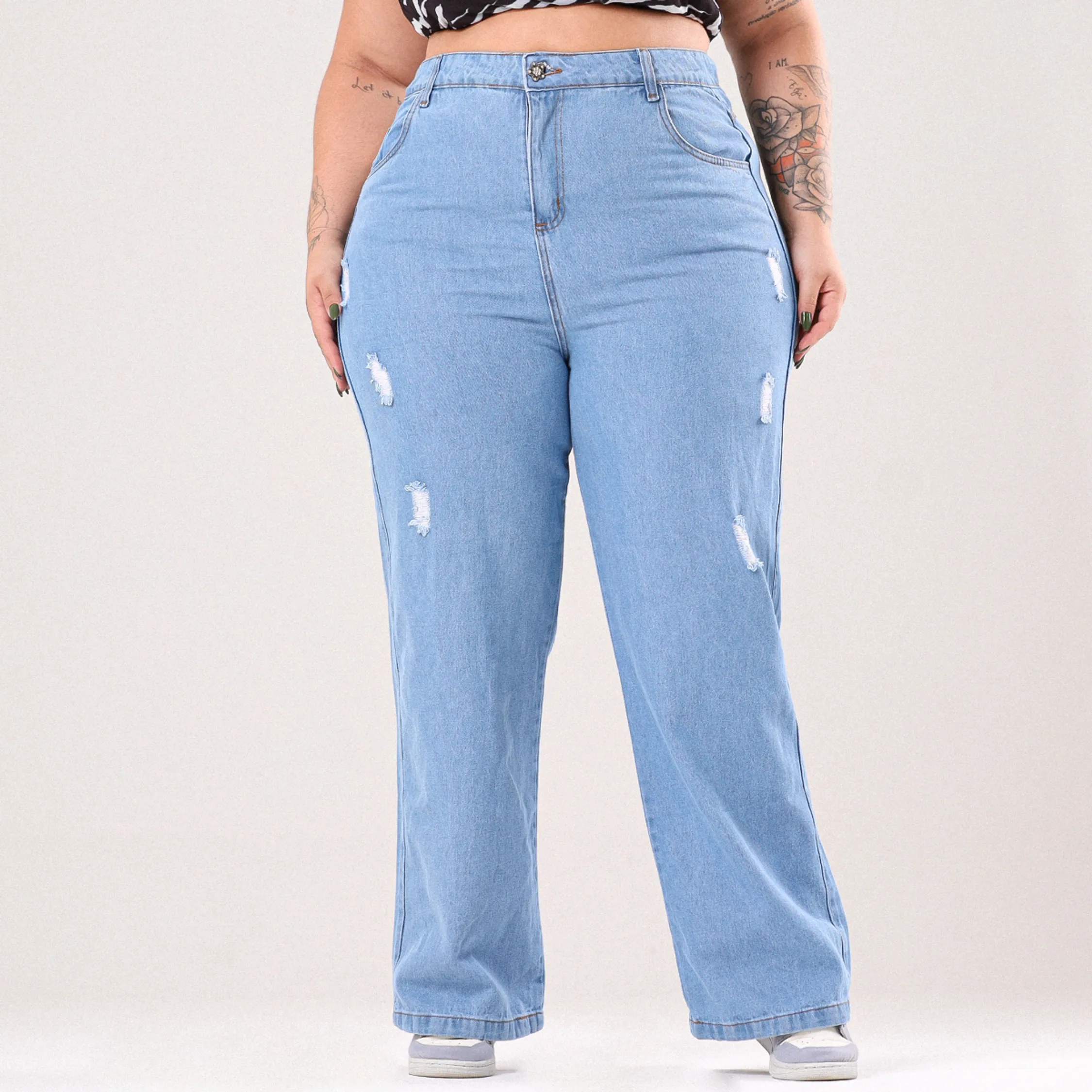 Calça Jeans Feminino Plus Size Wide Leg