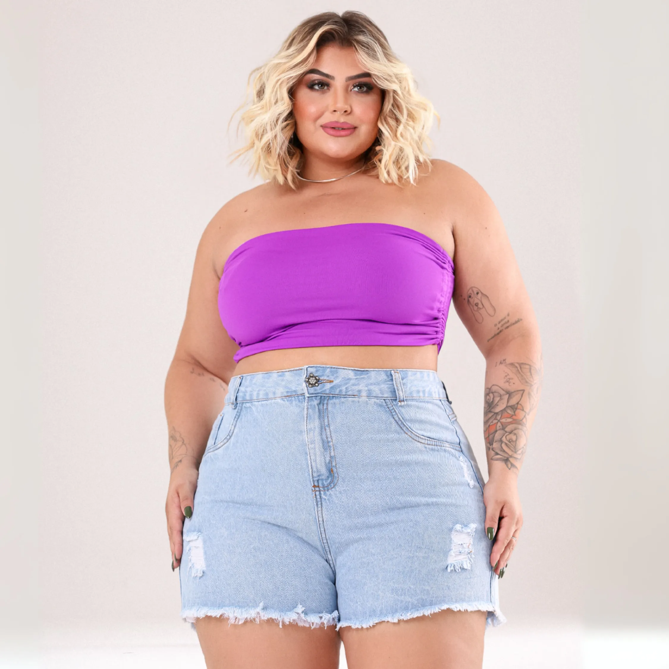 Short Jeans Feminino Plus Size Algodão