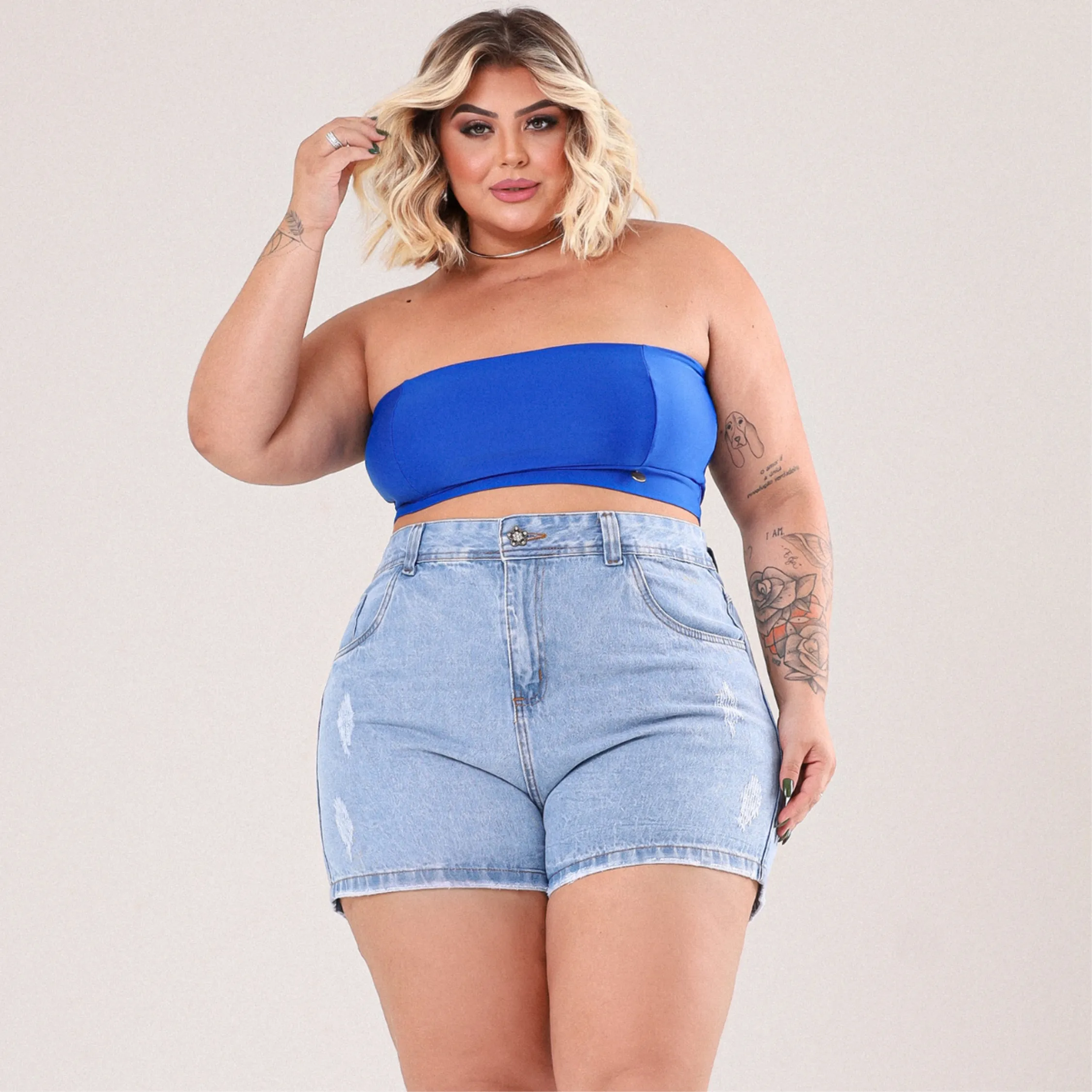 Short Jeans Feminino Plus Size Algodão