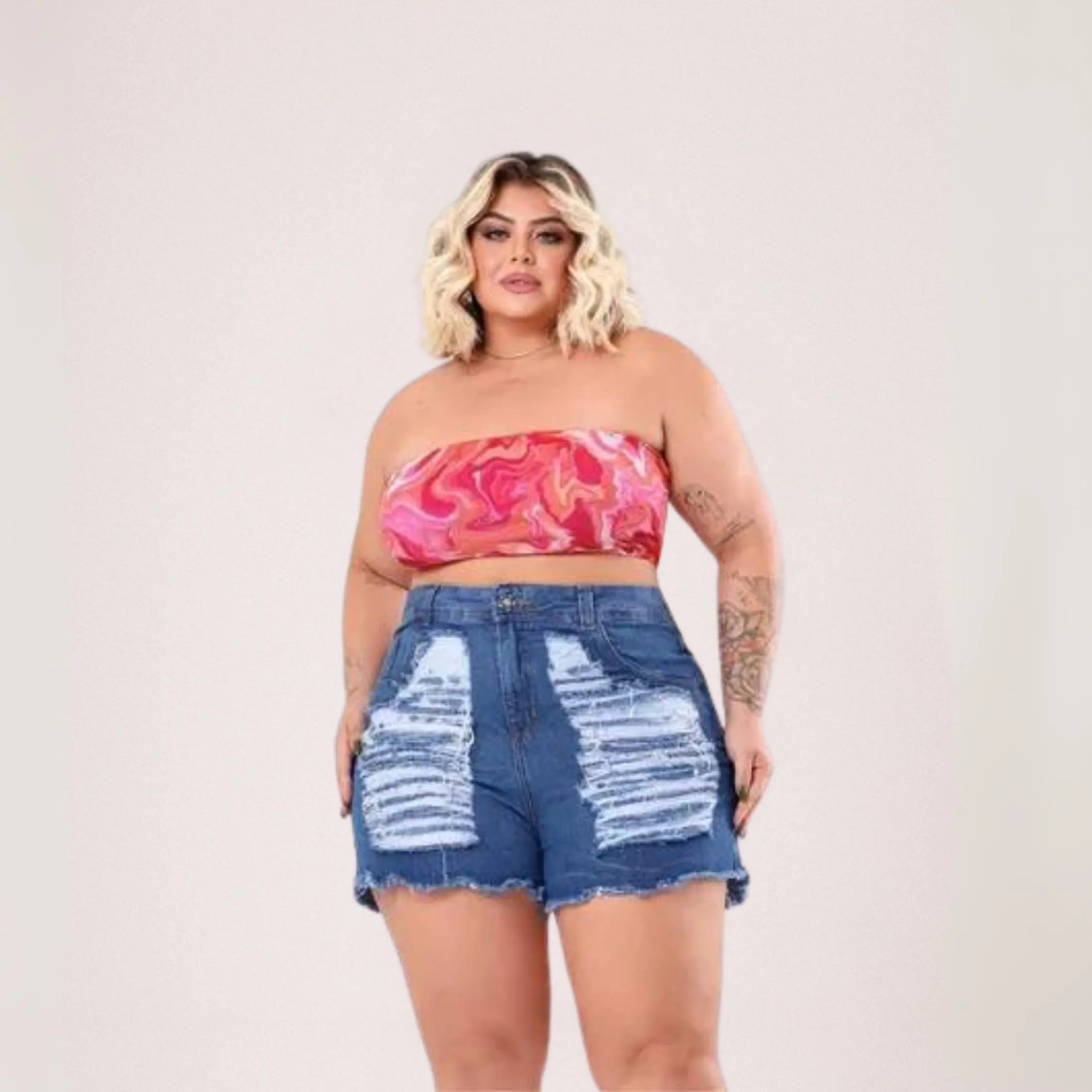 Short Jeans Feminino Meia Coxa Destroyde