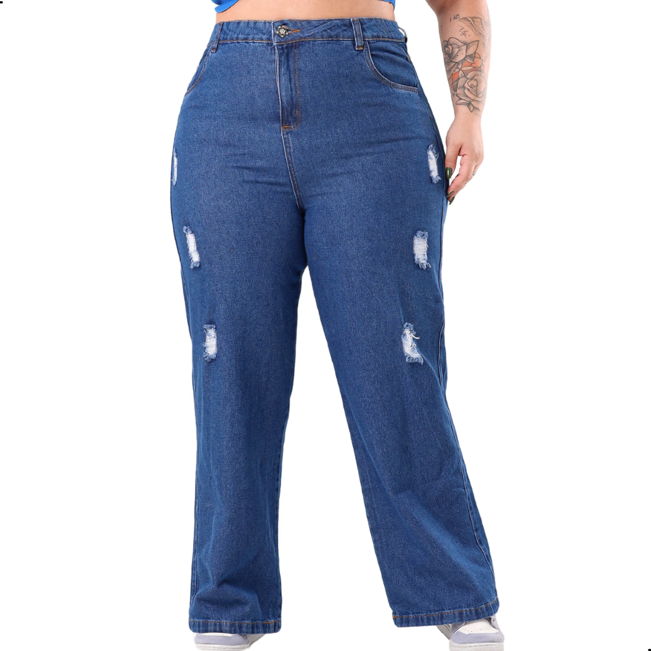 Kit Duas Calças Jeans Feminina Mulher Wide Leg Plus