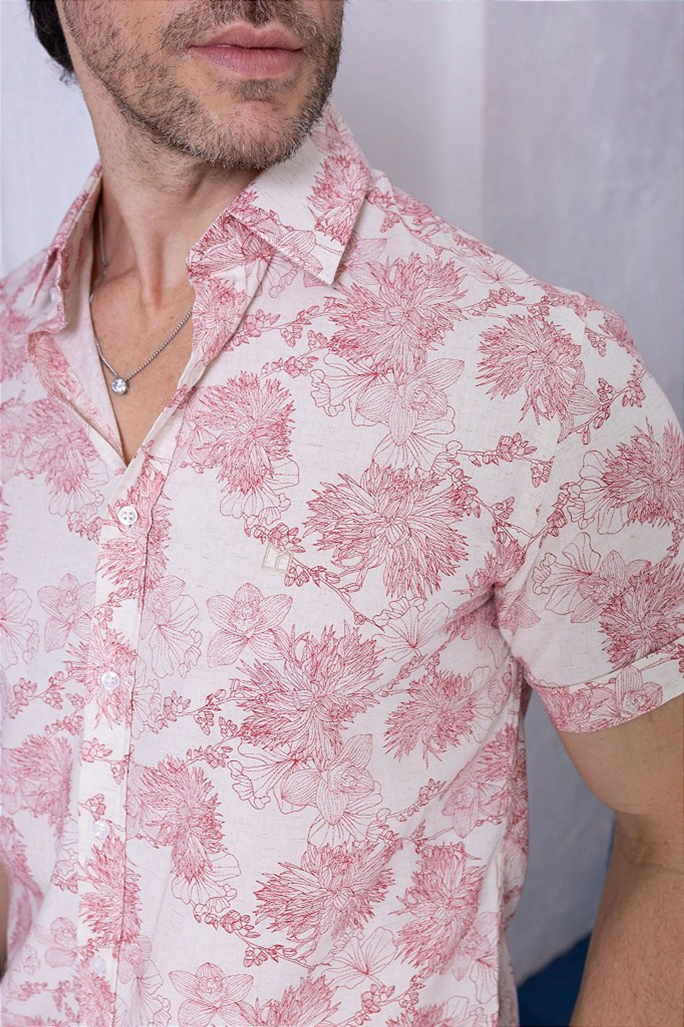 Camisa de Manga Curta SLIM LINHO ESTAMPADA