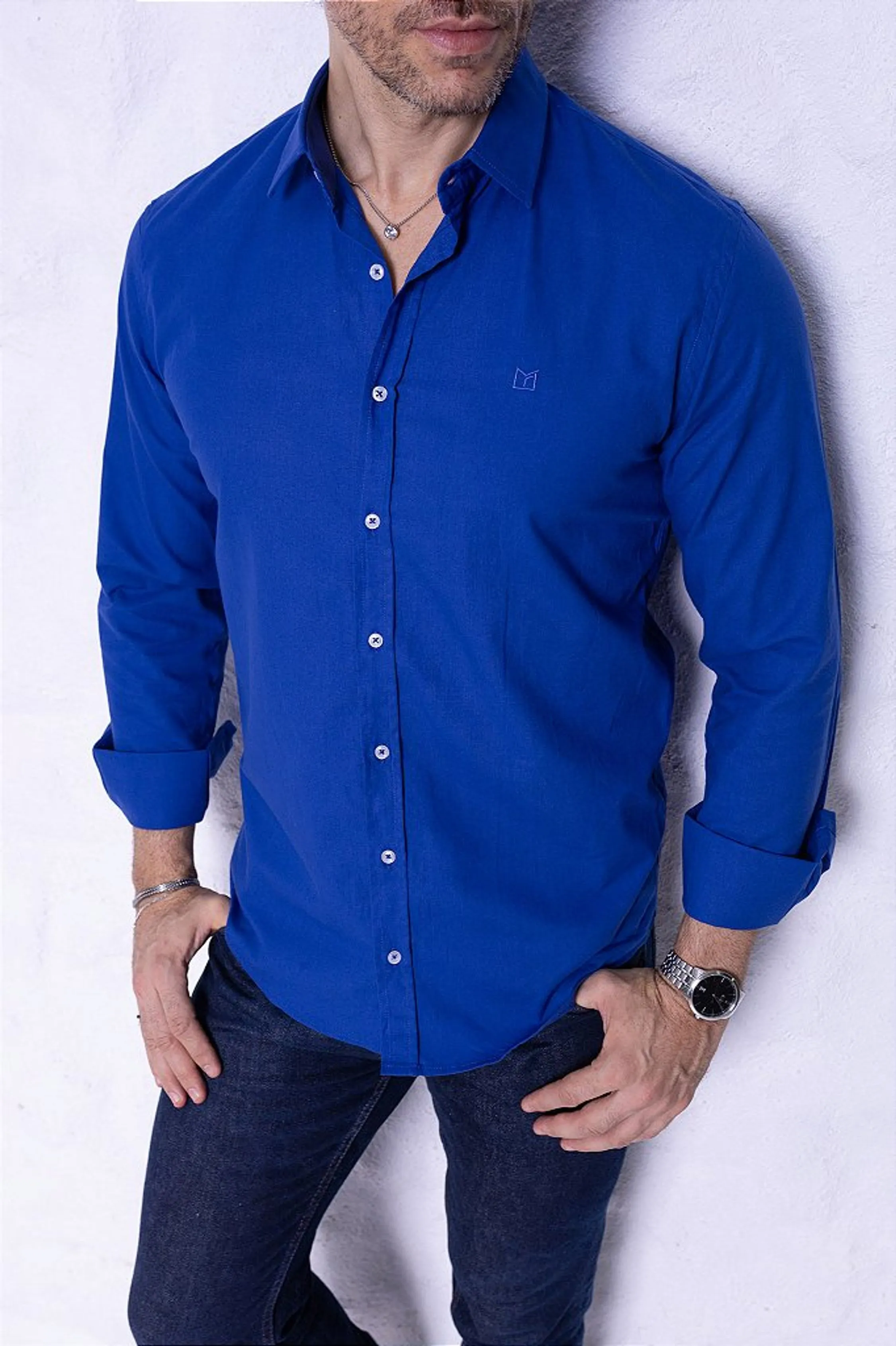 Camisa Manga Longa  Slim TRICOLINE AZUL POLARIS