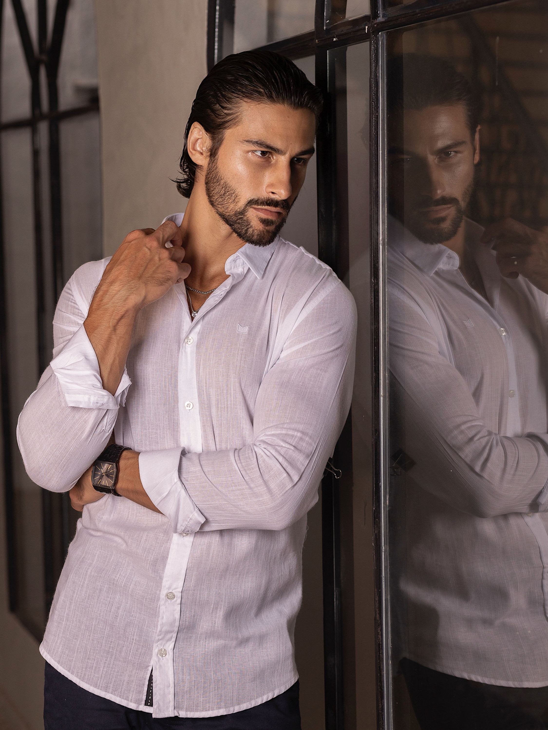 Camisa Manga Longa Slim LINHO FLAMÊ BRANCA