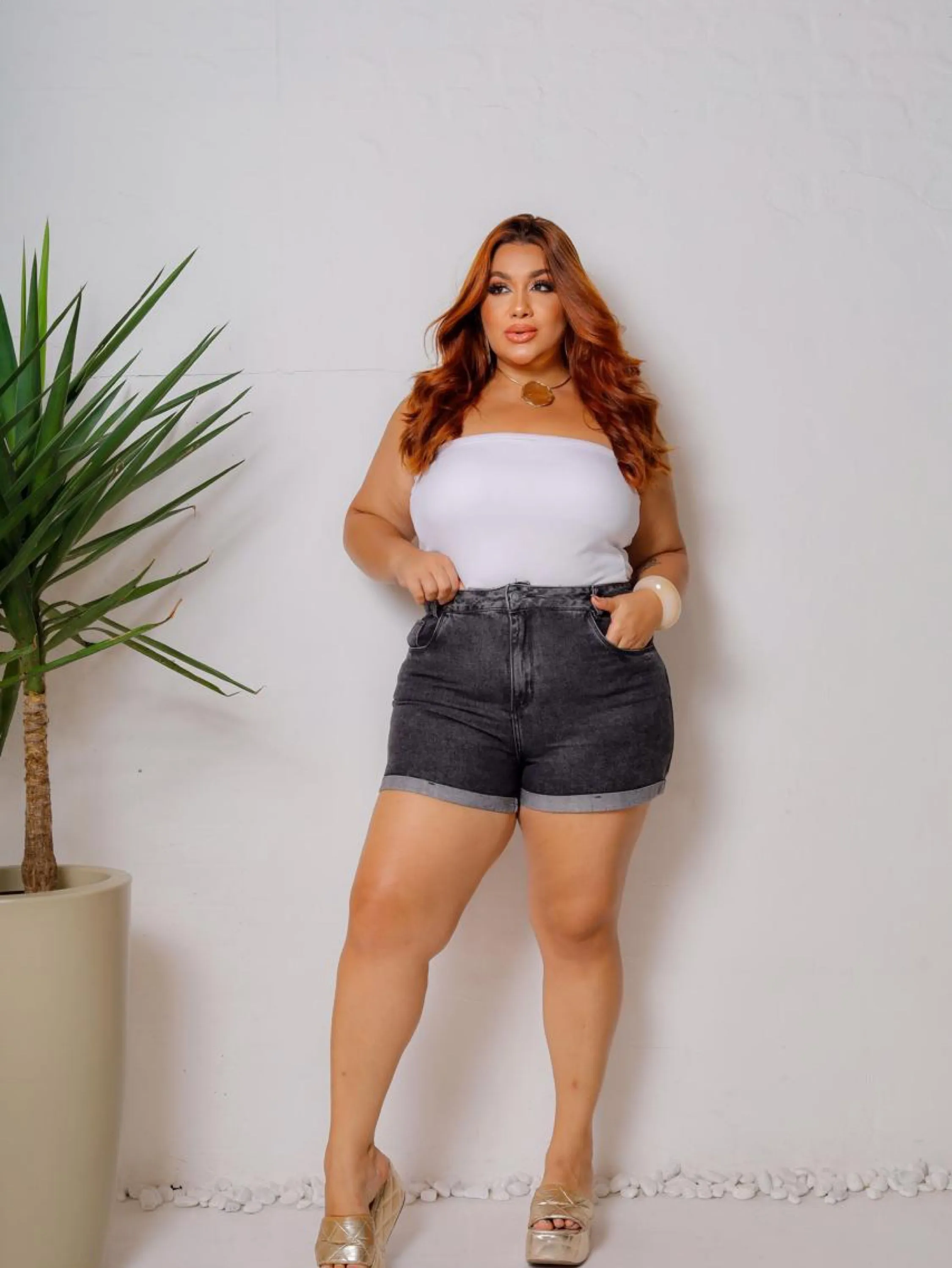 Shorts Plus Size Lavagem Chumbo