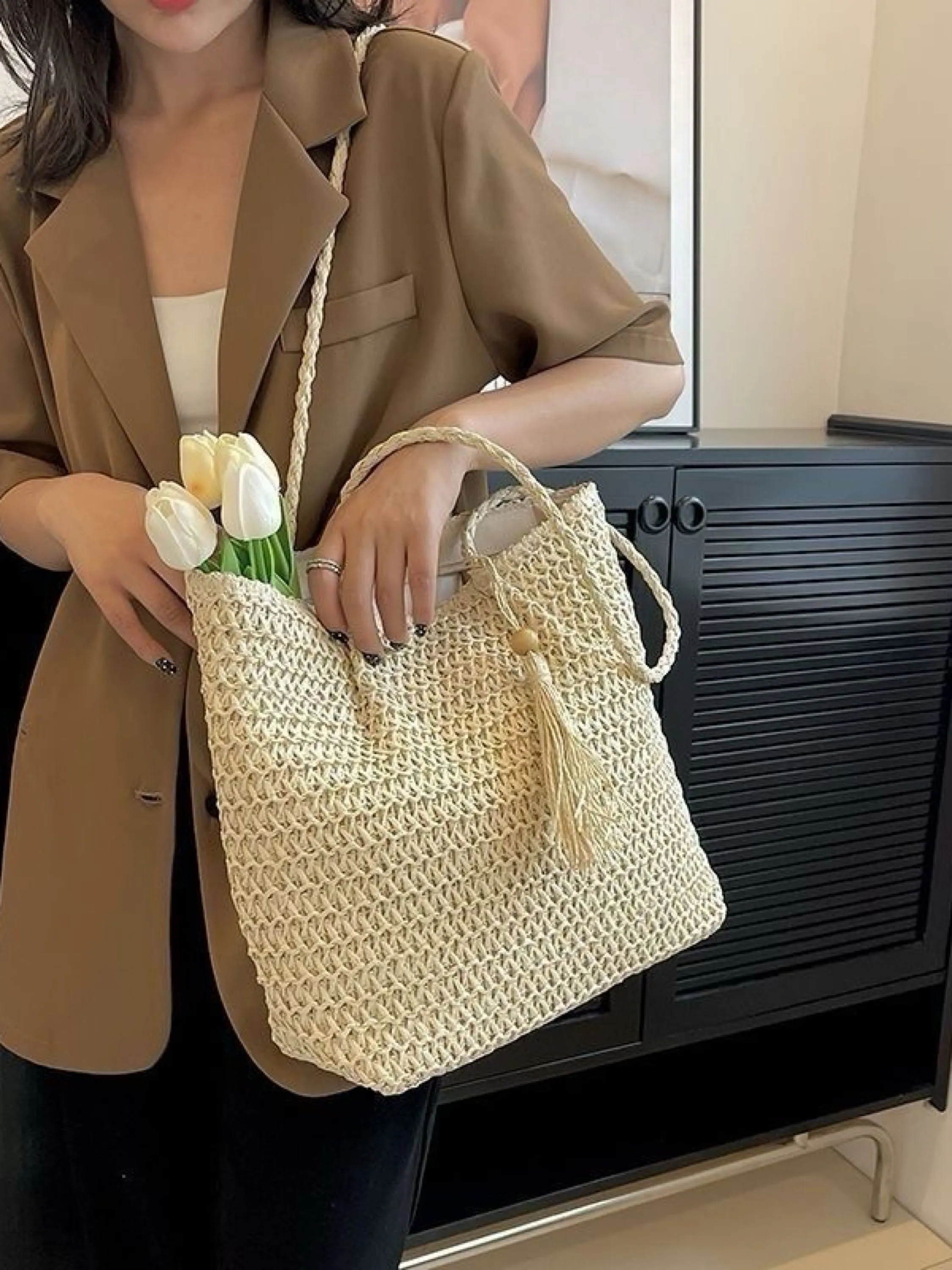 Bolsa de Palha com Tassel Verde