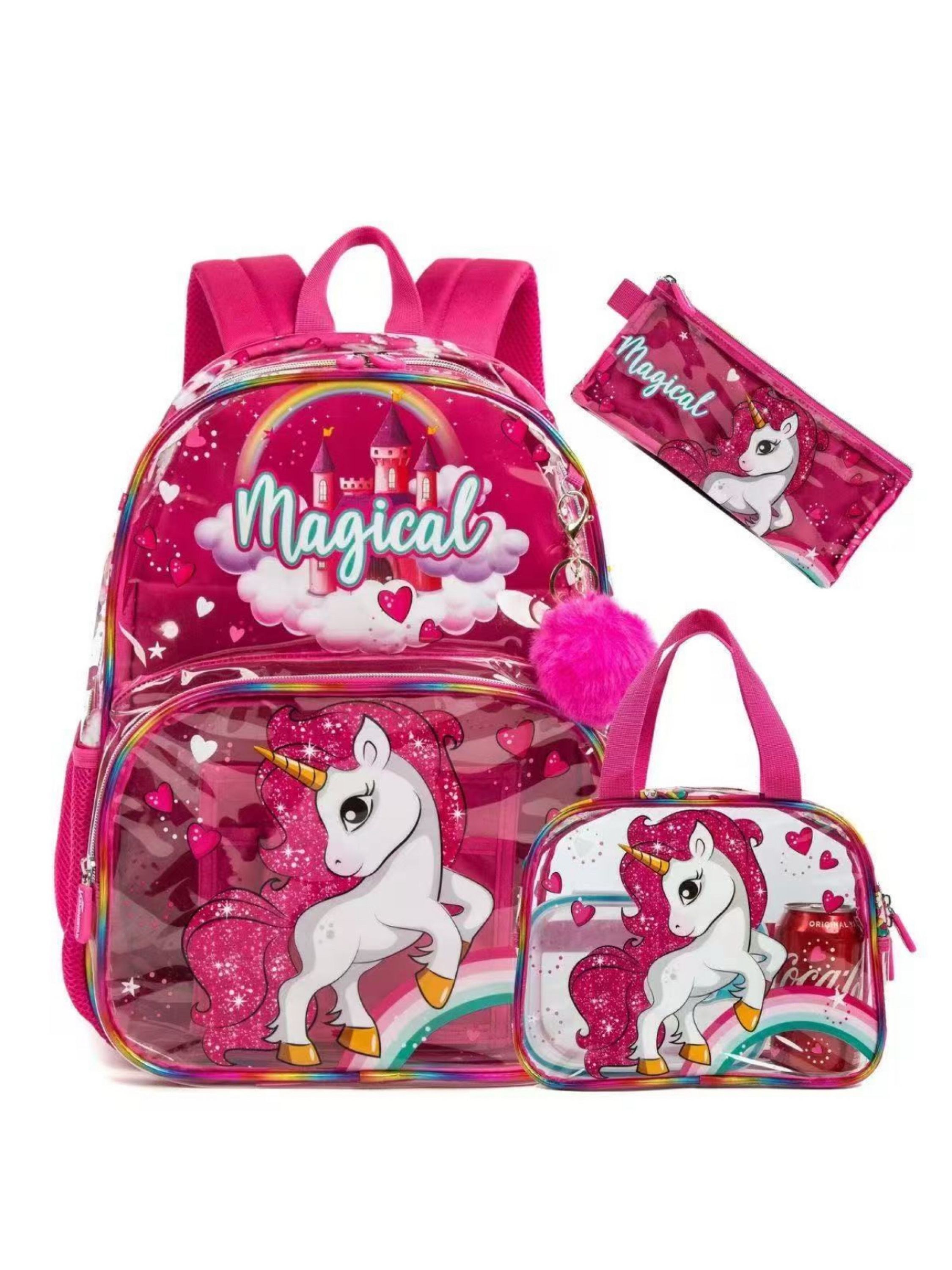 Kit Escolar Transparente Personagem (3 peças)