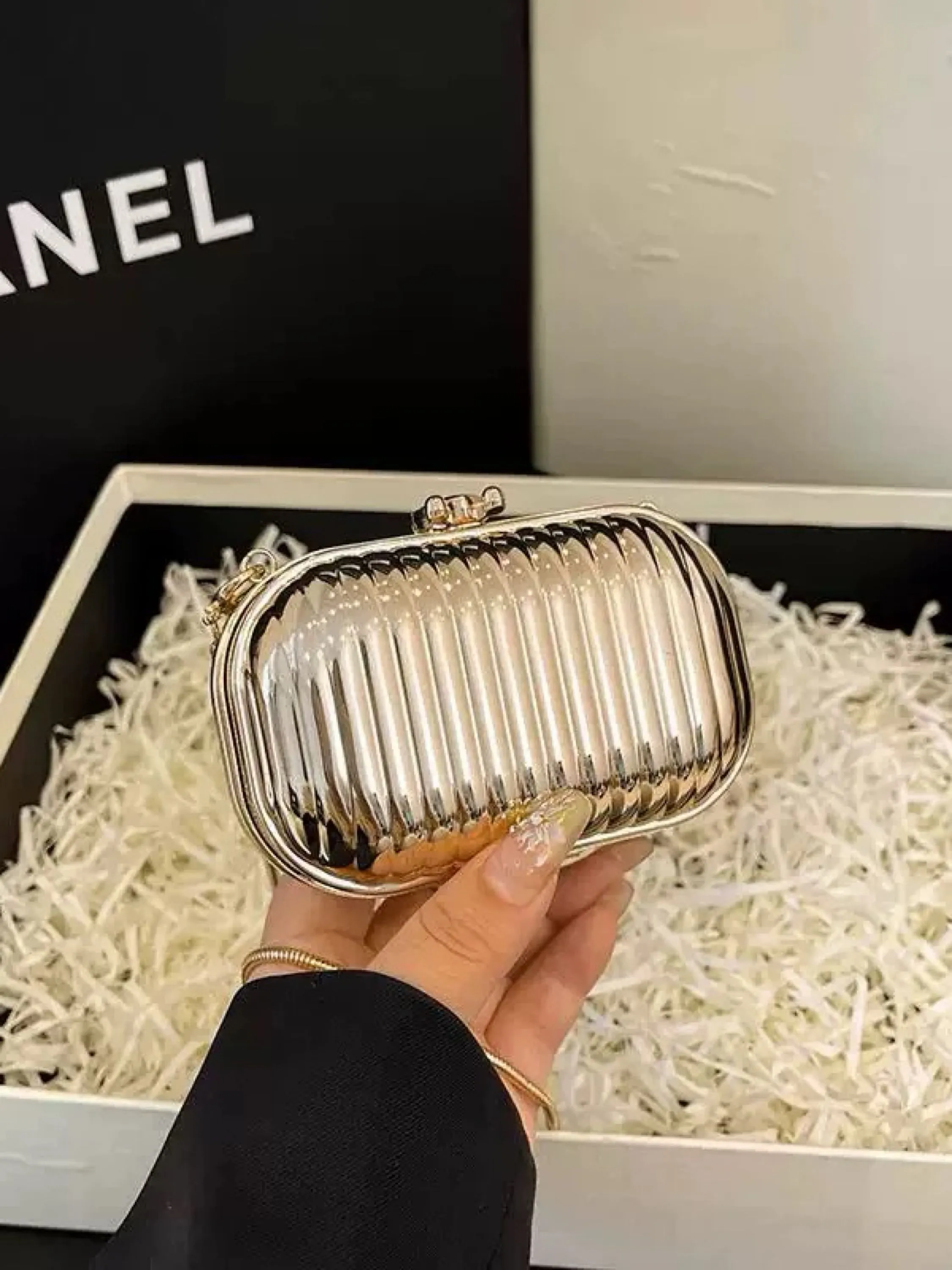 Mini Bolsa Metalizada Clutch Caixa 8833