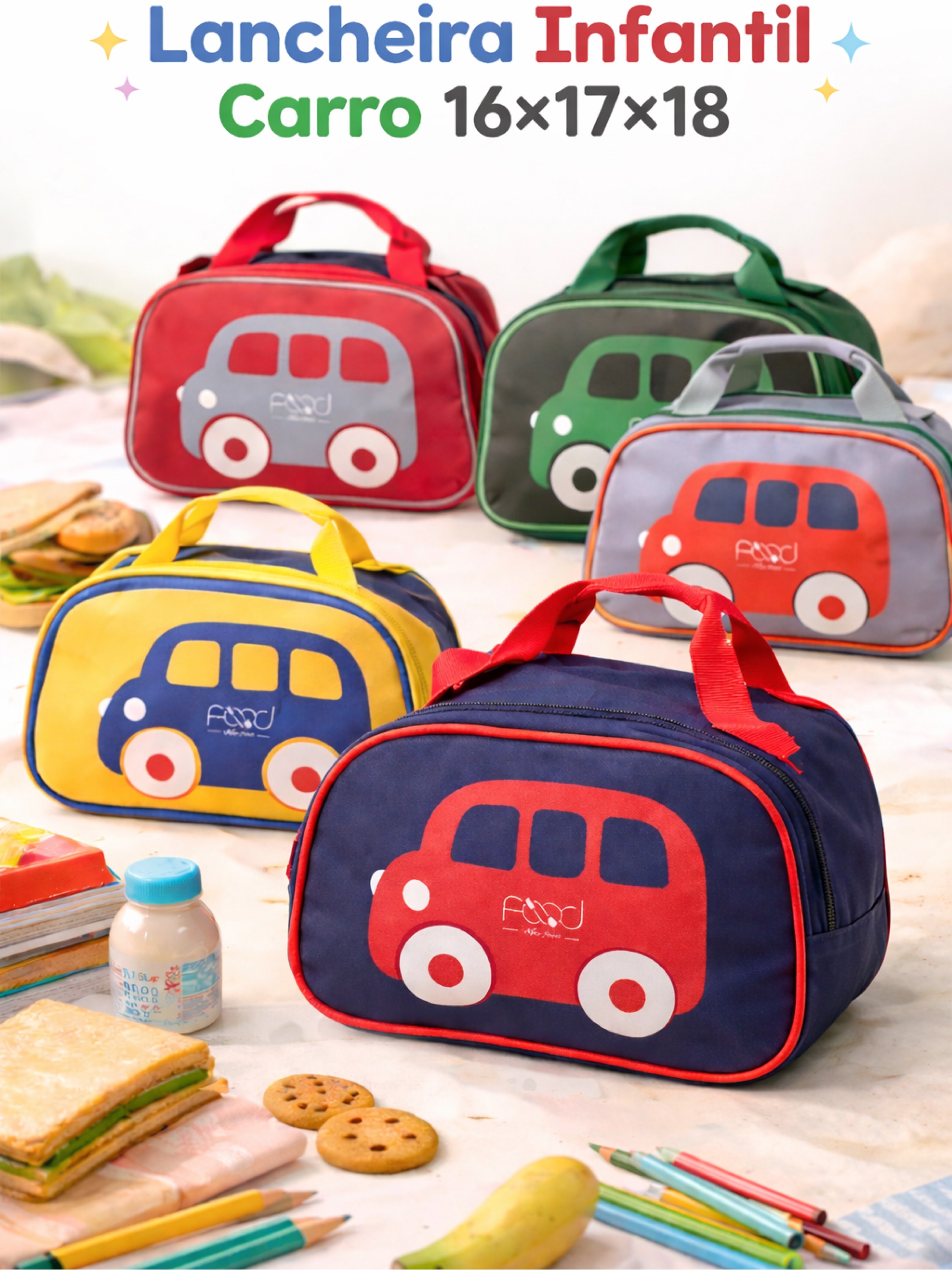 Lancheira Infantil Carro Colorido