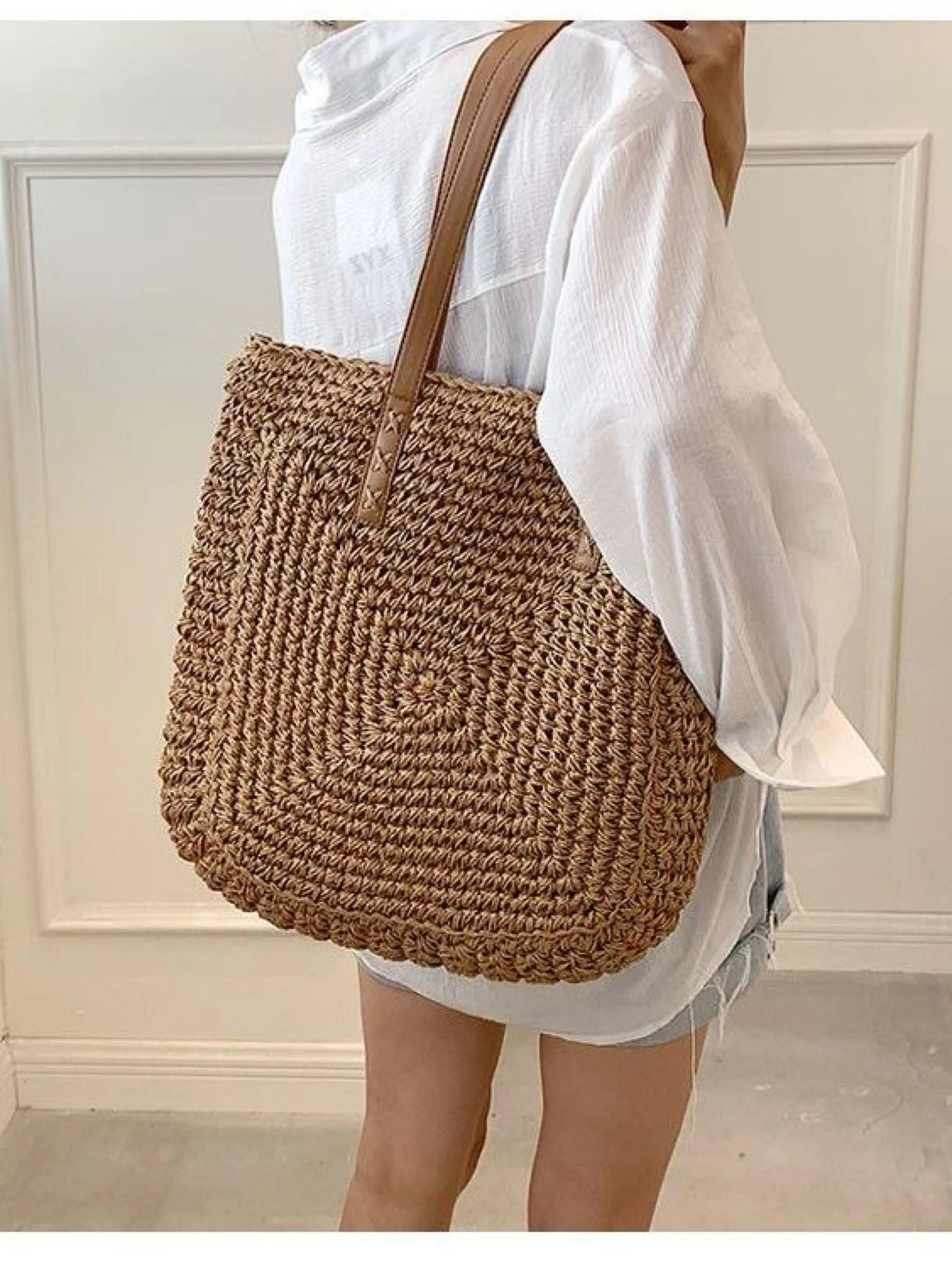 Bolsa de Palha Feminina YL86035 – Alça de Couro Ecológico