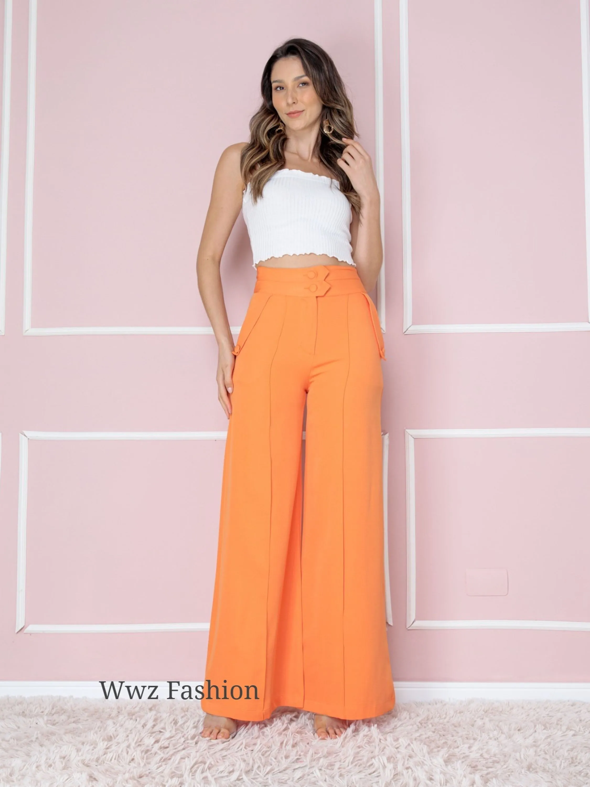 Wwz Fashion Calça Pantalona Alfaiataria Botões Encapsulados  8297