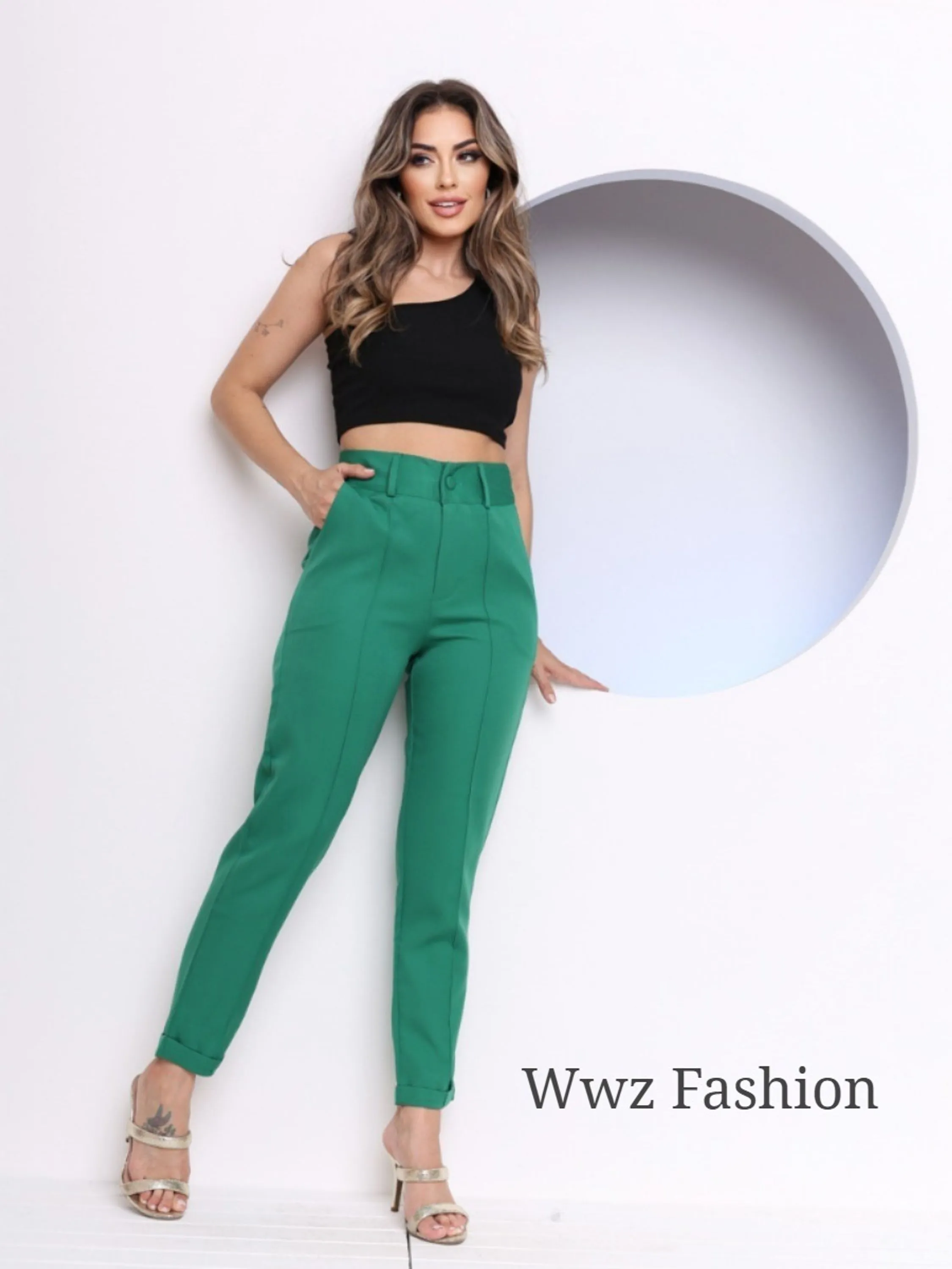 Wwz Fashion Calça feminina de alfaiataria da moda Modelo reto tendencia 73