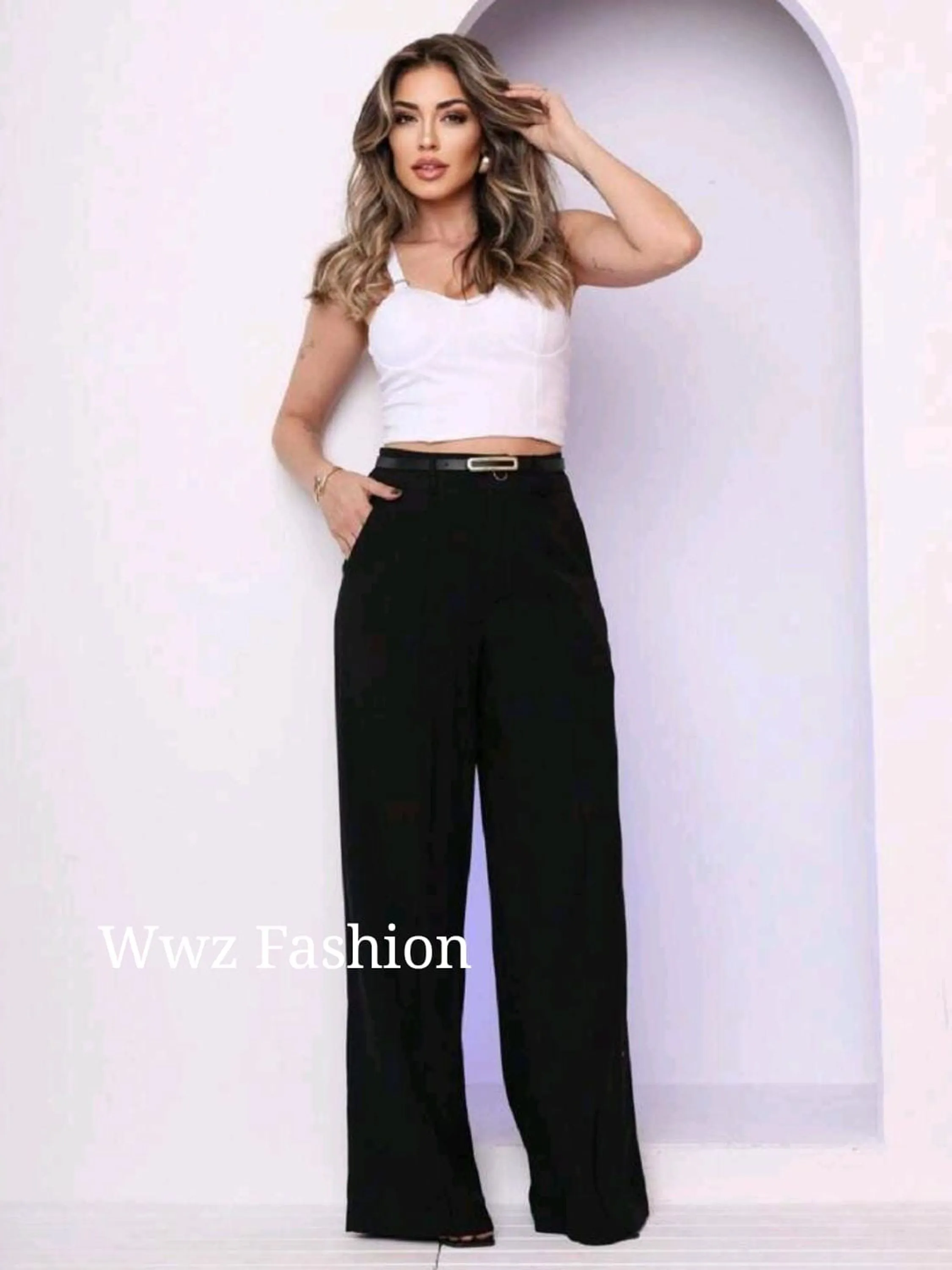 Wwz Fashion Calça Pantalona Amarante com Cinto M8029