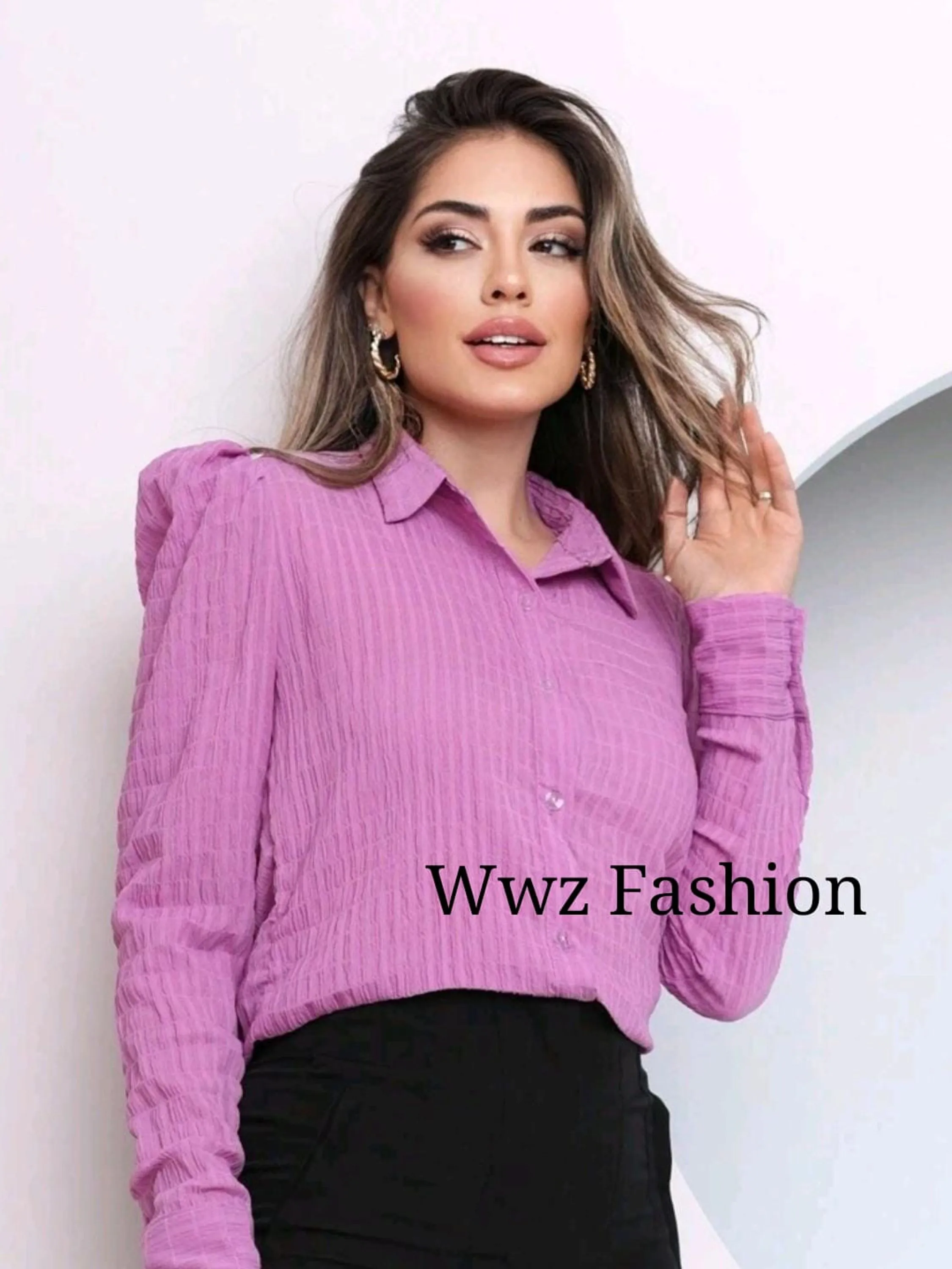 Wwz Fashion Camisa Social Poliéster Feminina Manga Princesa 6290