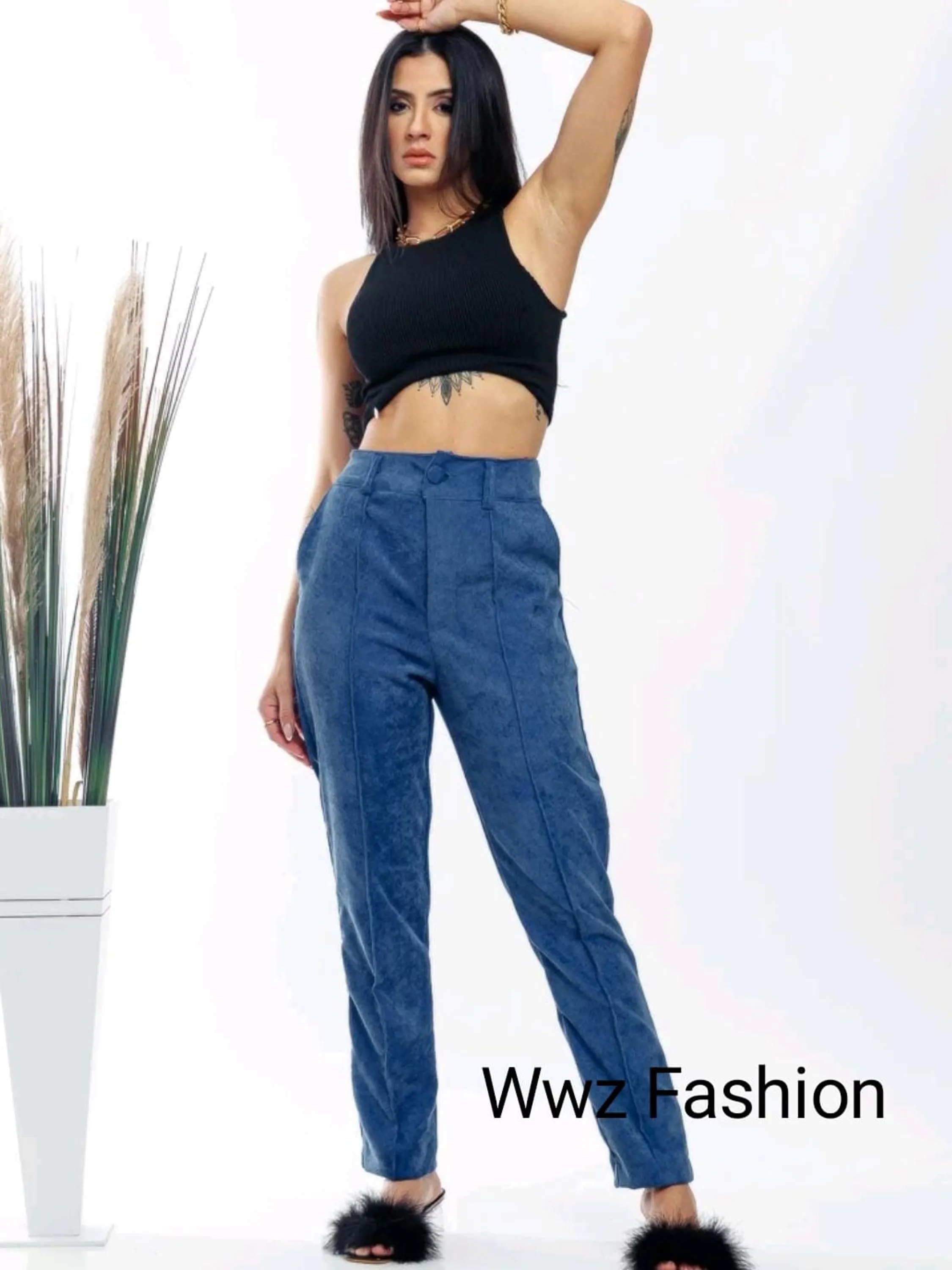 Wwz Fashion Calça De Veludo Feminina Cintura Alta 8802 tendencia 2024