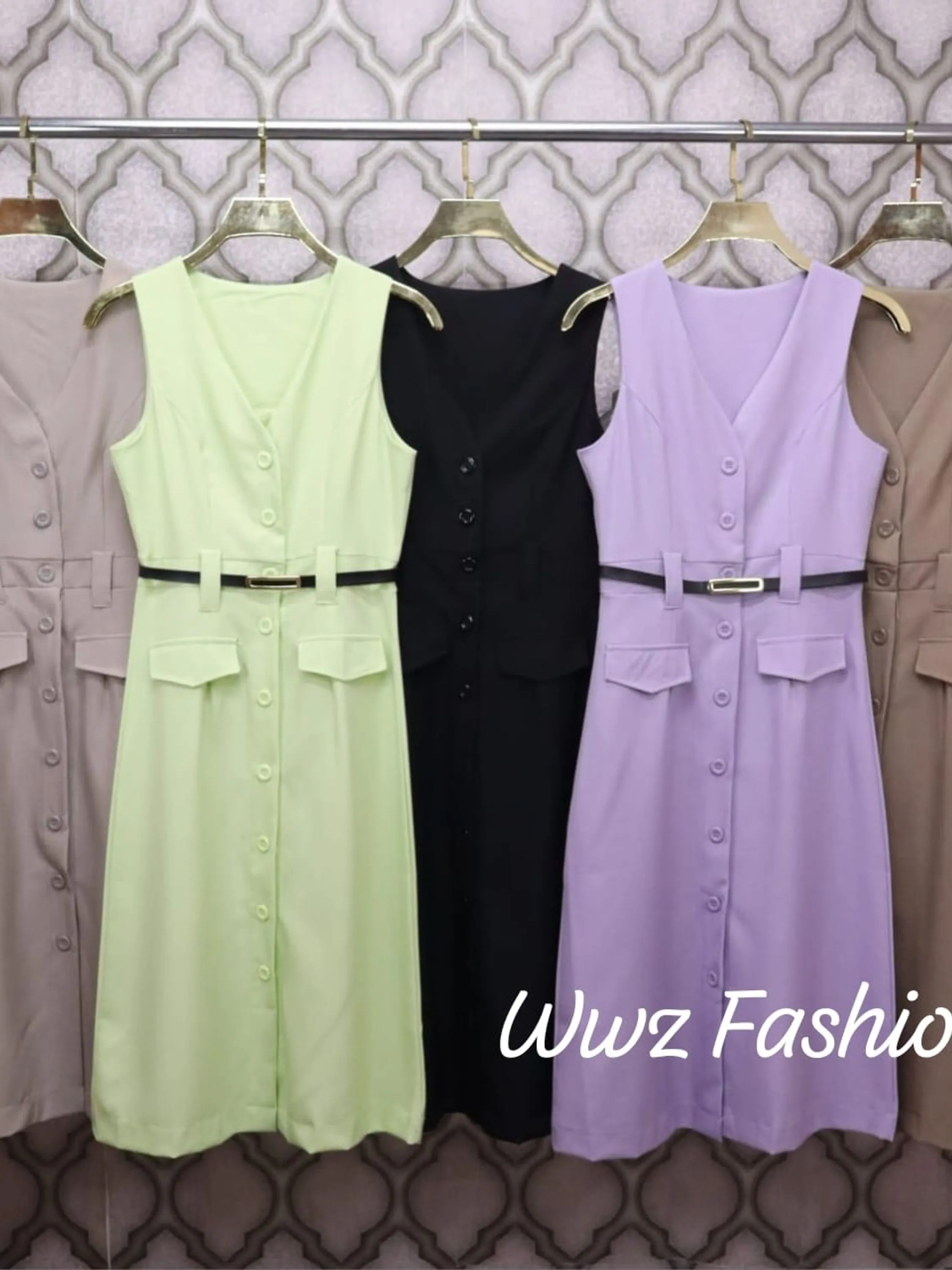 Wwz Fashion Vestido em Gabardine Midi com Botões 195