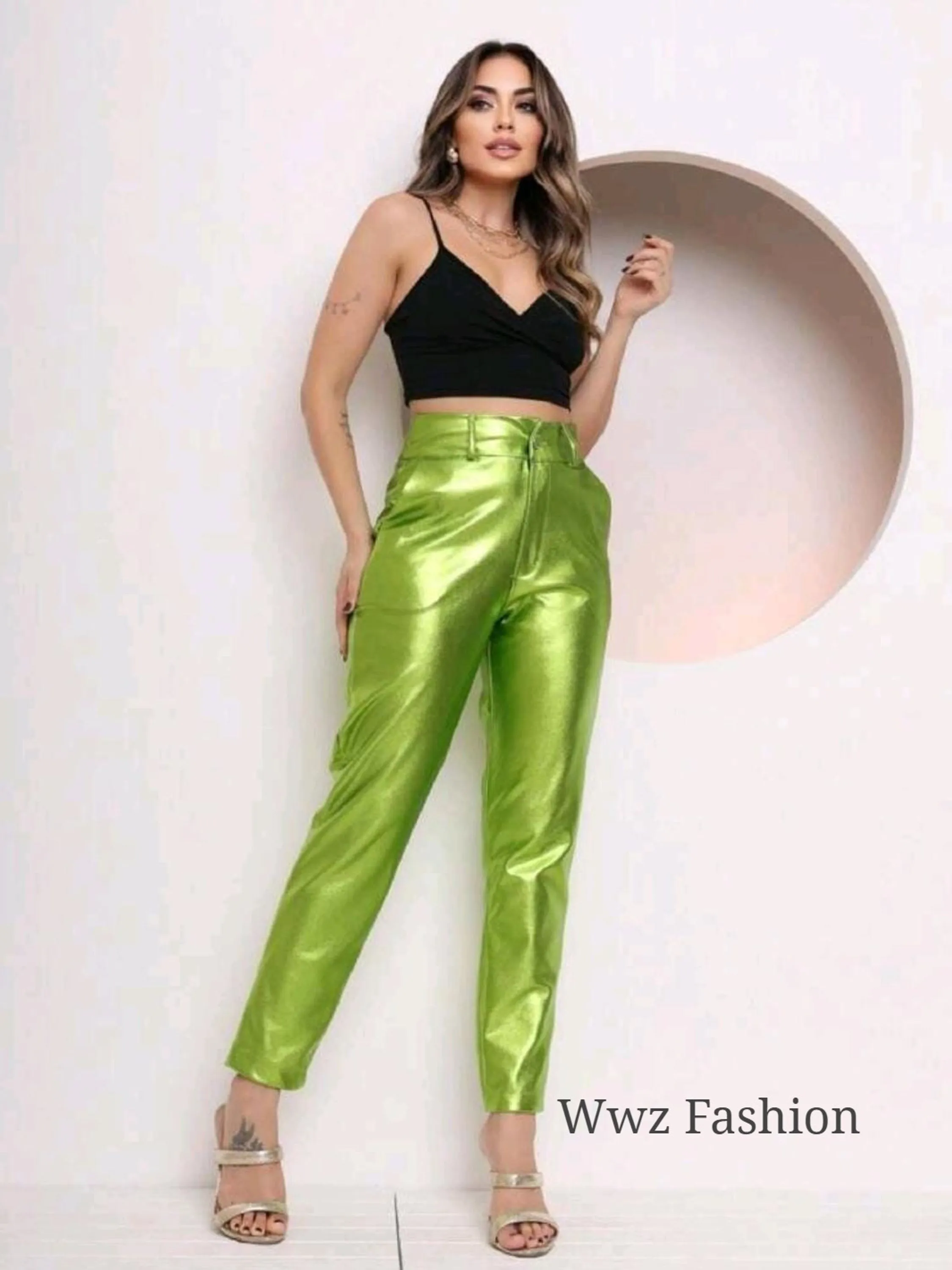 Wwz Fashion  Calça Metalizada Coleção Nova Tendencia de Moda 8426