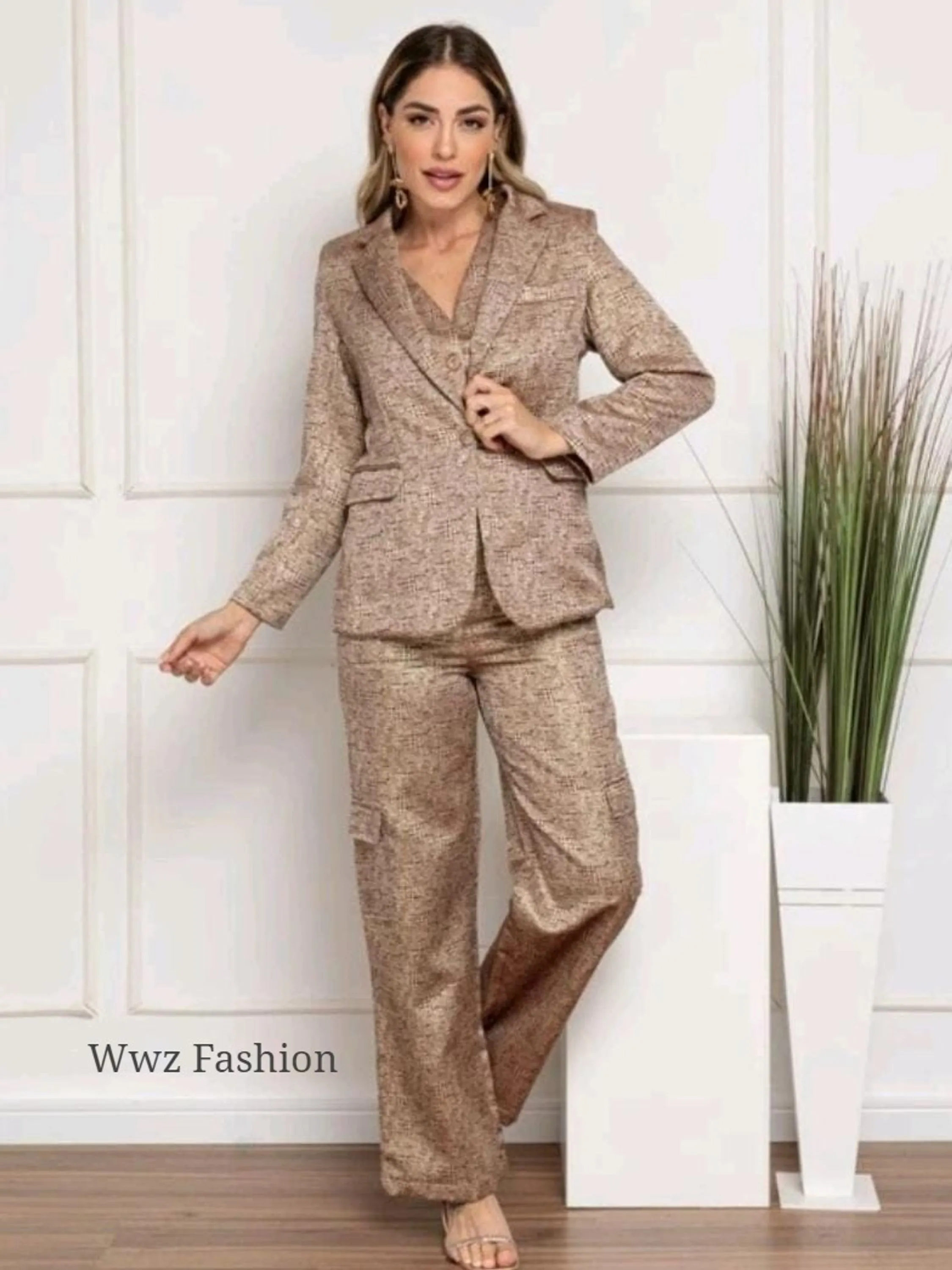 Wwz Fashion Conjunto Brilhoso Mega Elegante Viscose 198