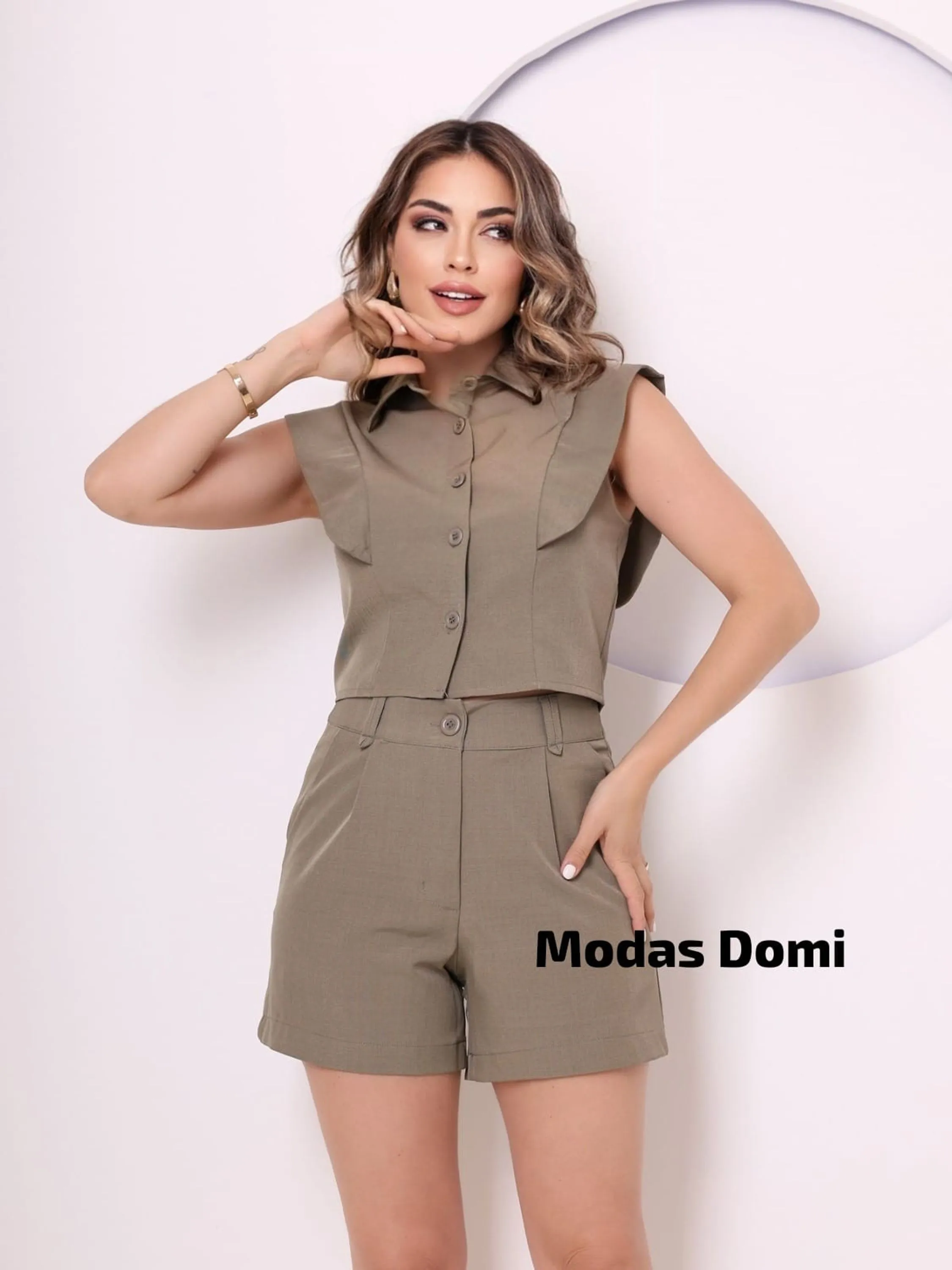 Modas domi Conjunto Shorts e Colete Gabardine 193