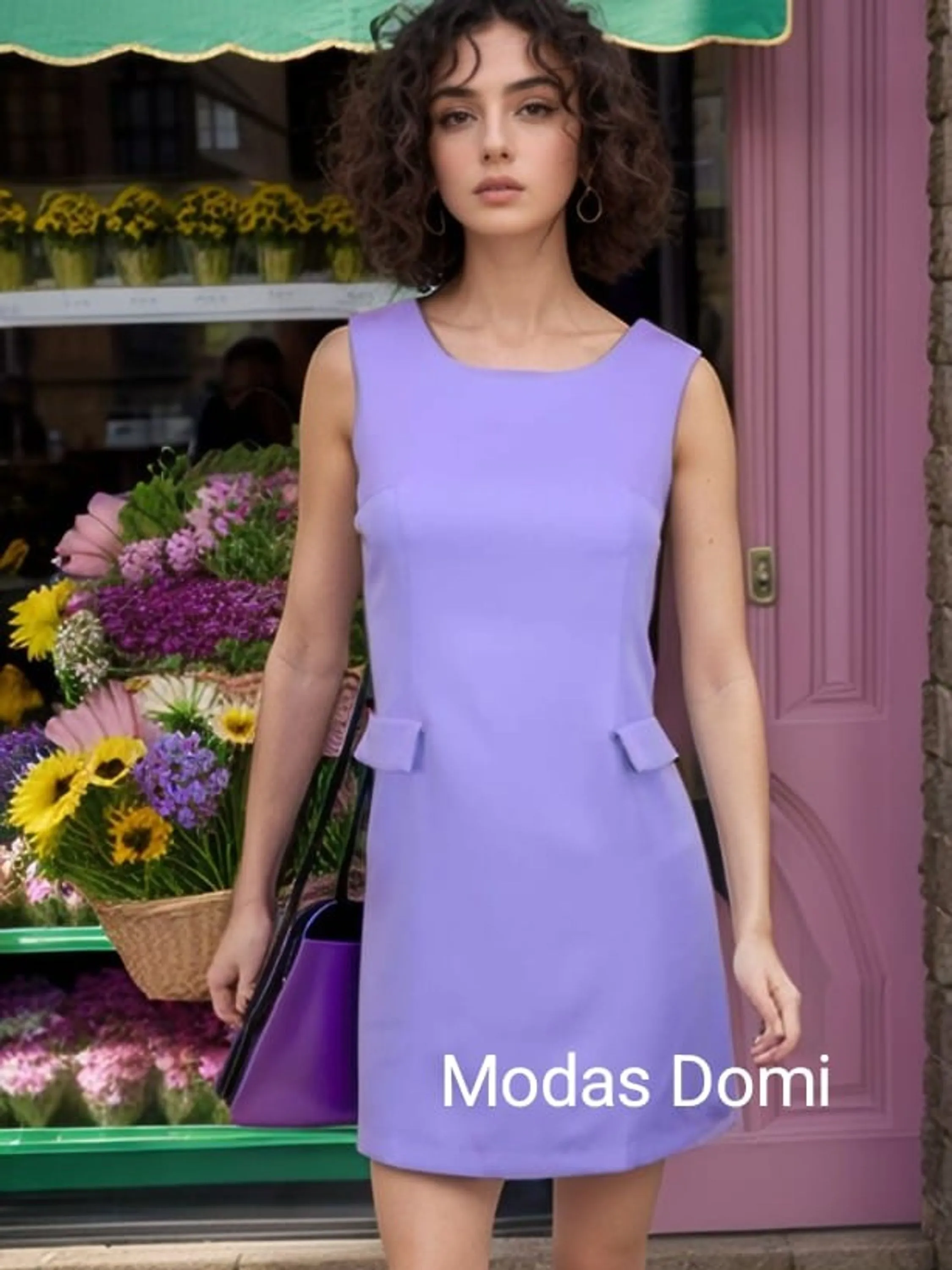 Modas domi Vestido Tubinho Meia Coxa Detalhe Bolsos Fake em Alfaiataria Gabardine 199