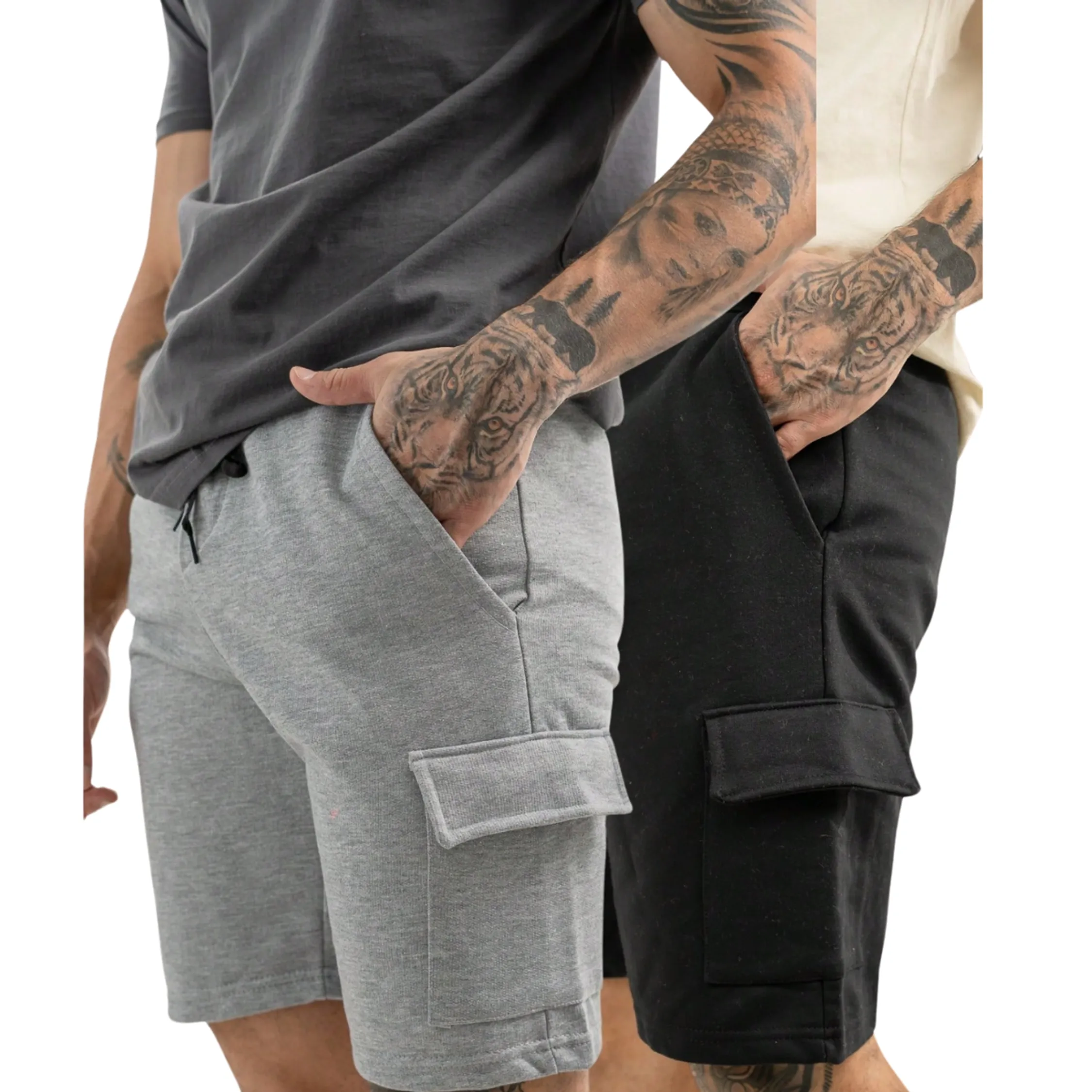 Conjunto Bermuda Moletom Cargo Homem Casual