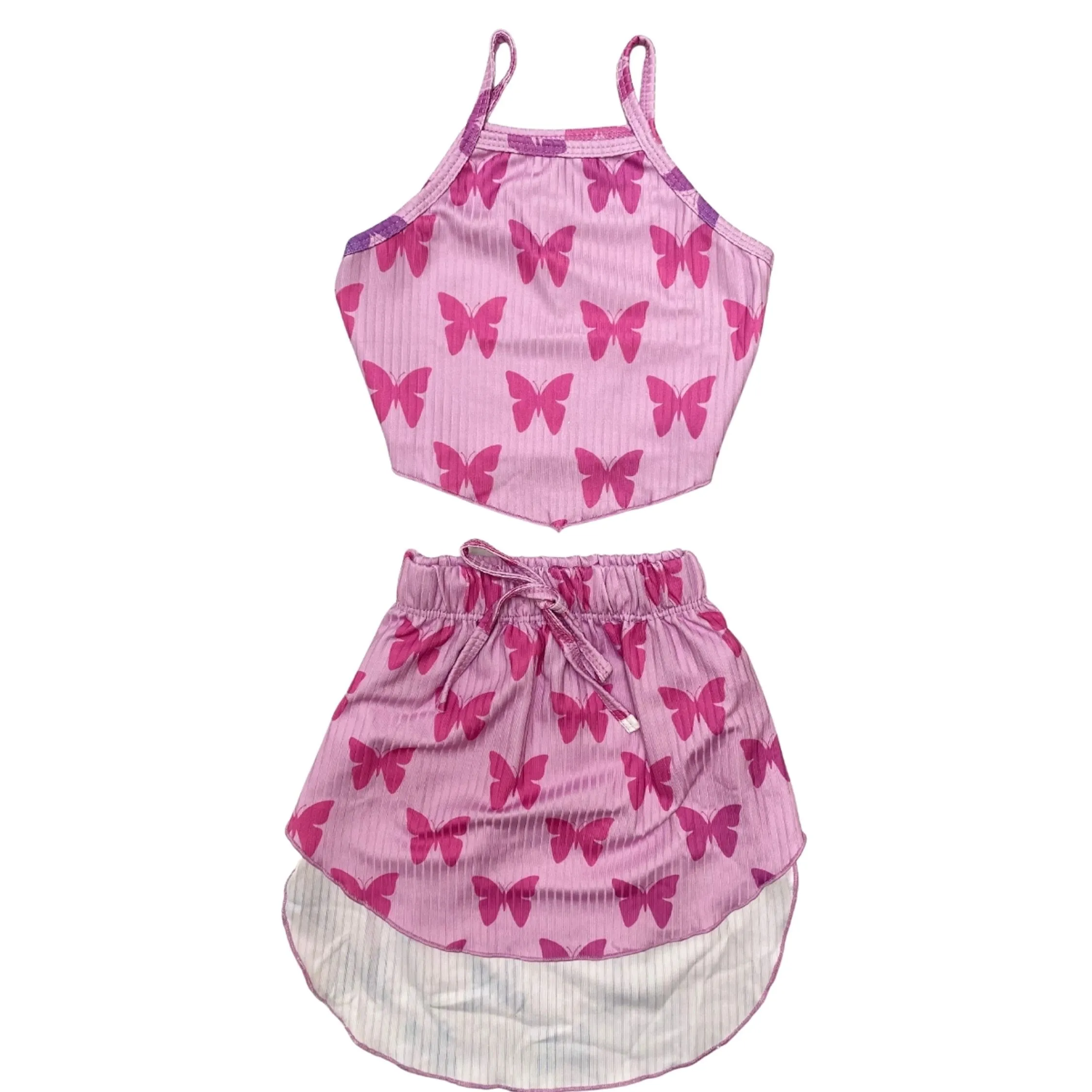 Conjunto Feminino Infantil 2 Peças Cropped e Shorts Canelado