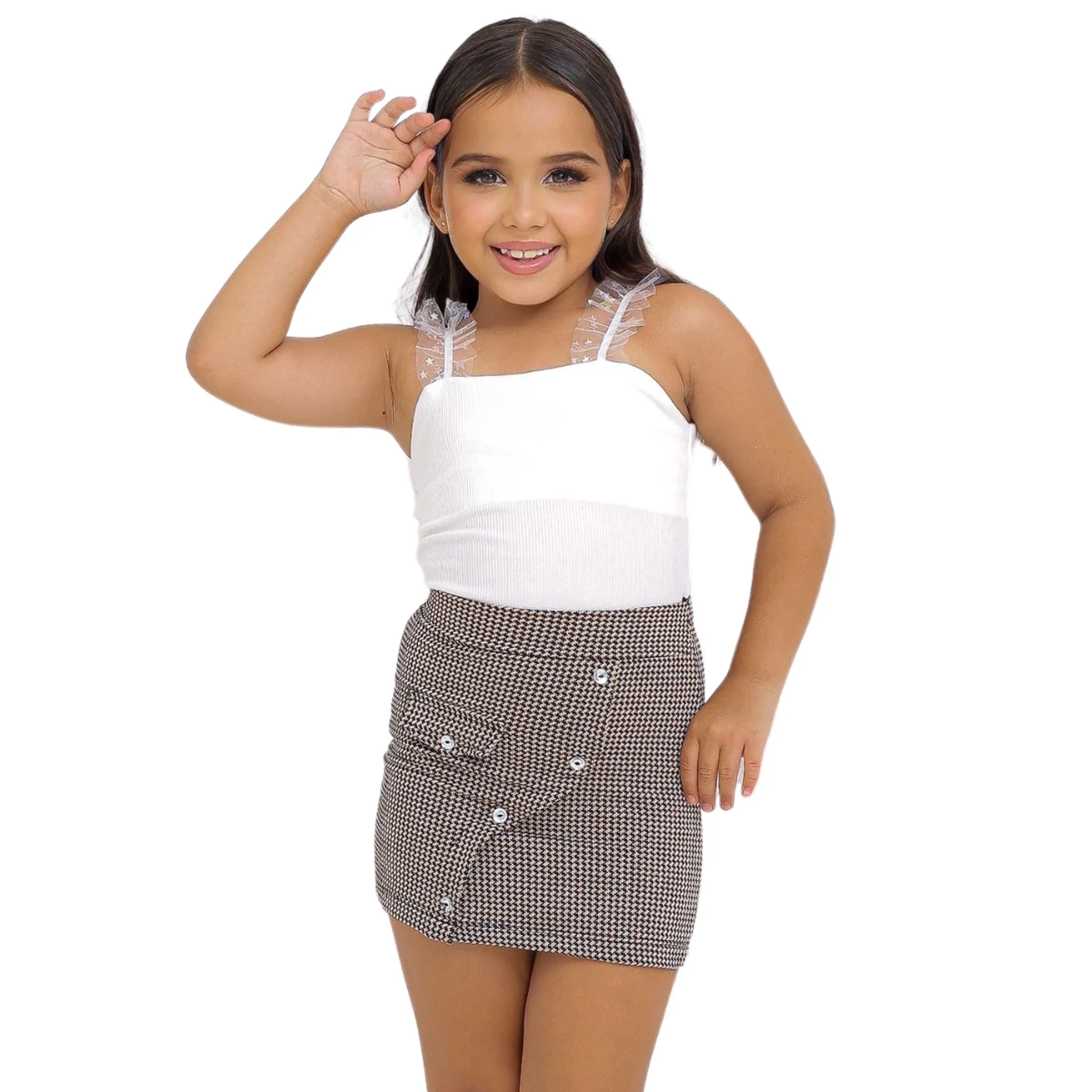 Saia Infantil Malha Crepe Jacquard Premium Confortavel Delux